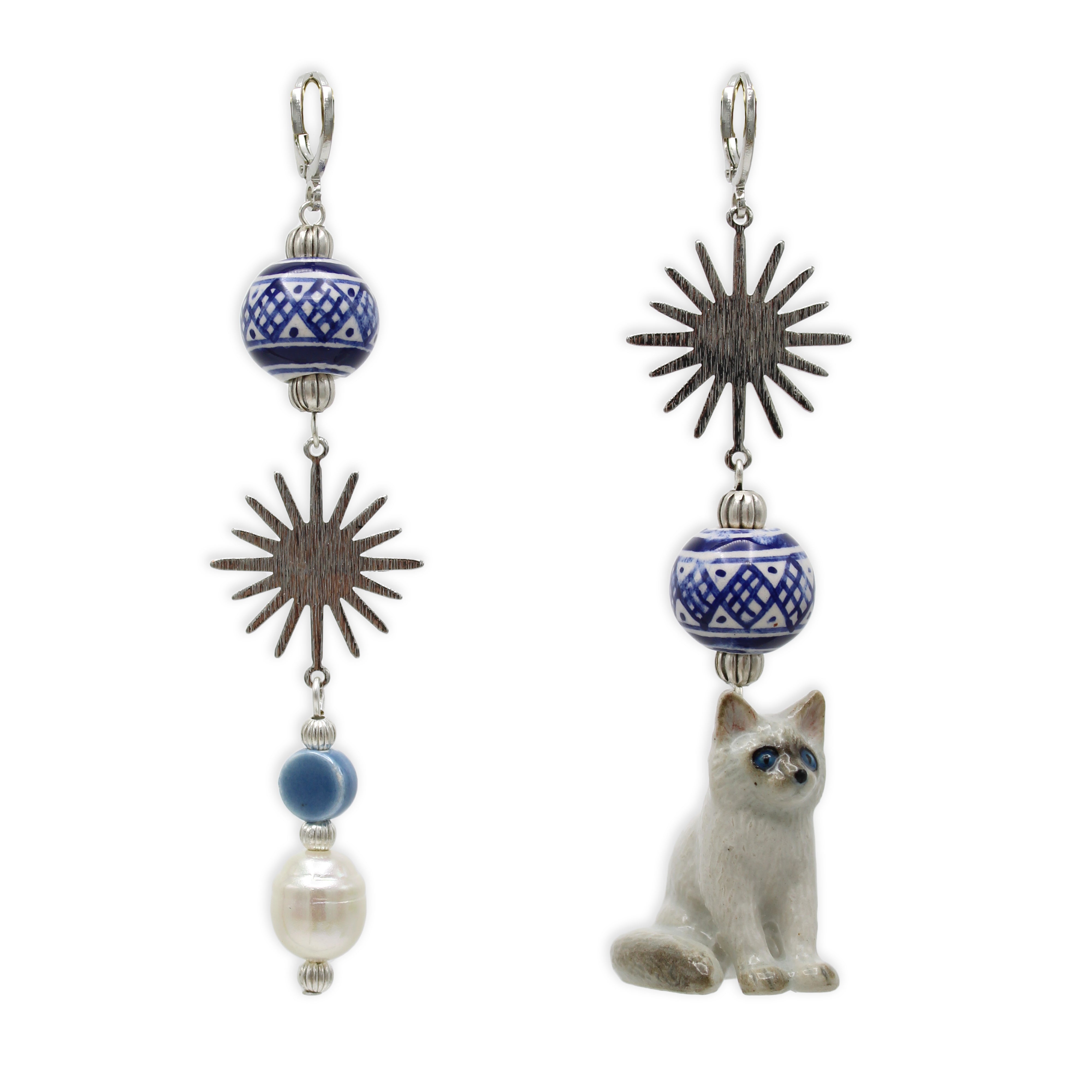 Midnight Foxes Studio Women's Blue / Silver Ragdoll Cat Silver Earrings In Metallic