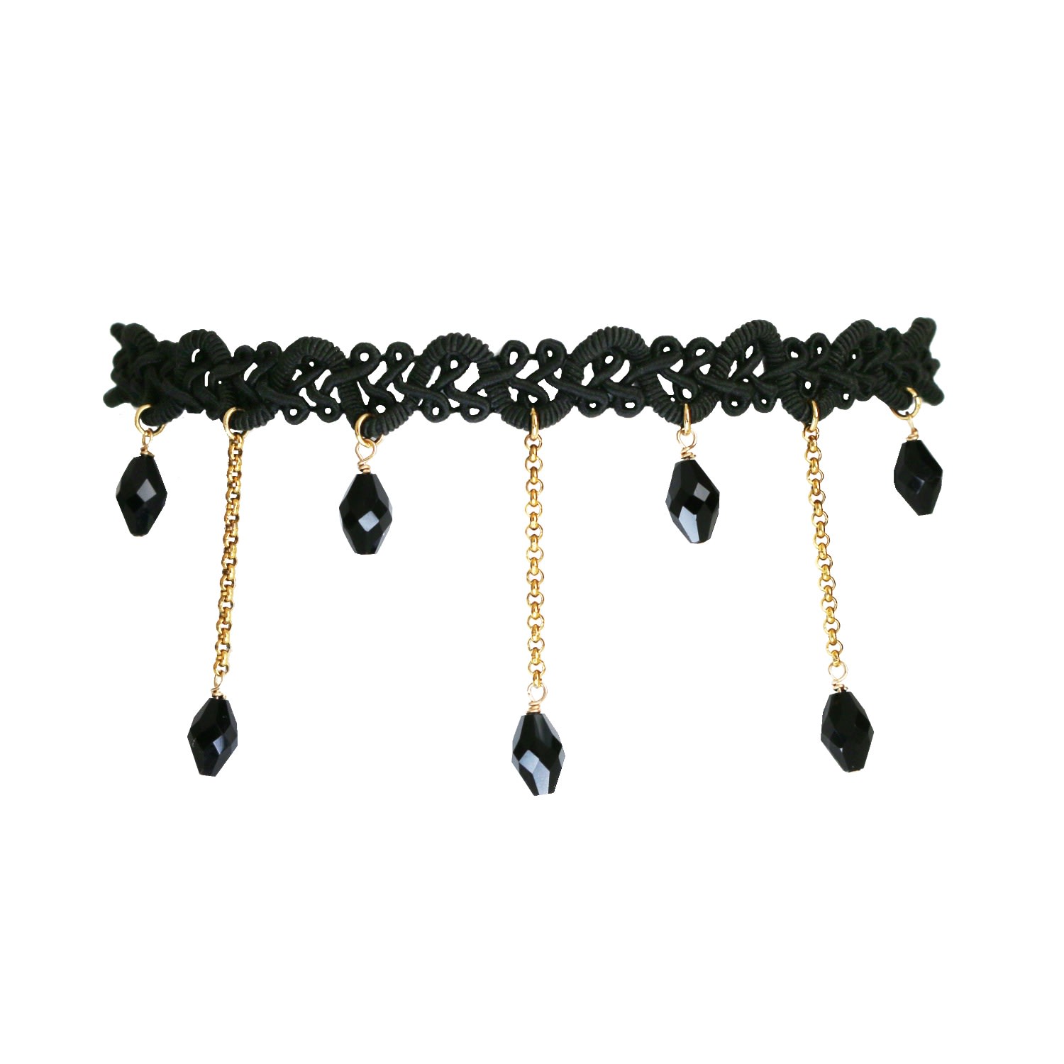 Marquise Swim Women's Gold / Black Necklace - Romantic Lace Choker Black Crystals