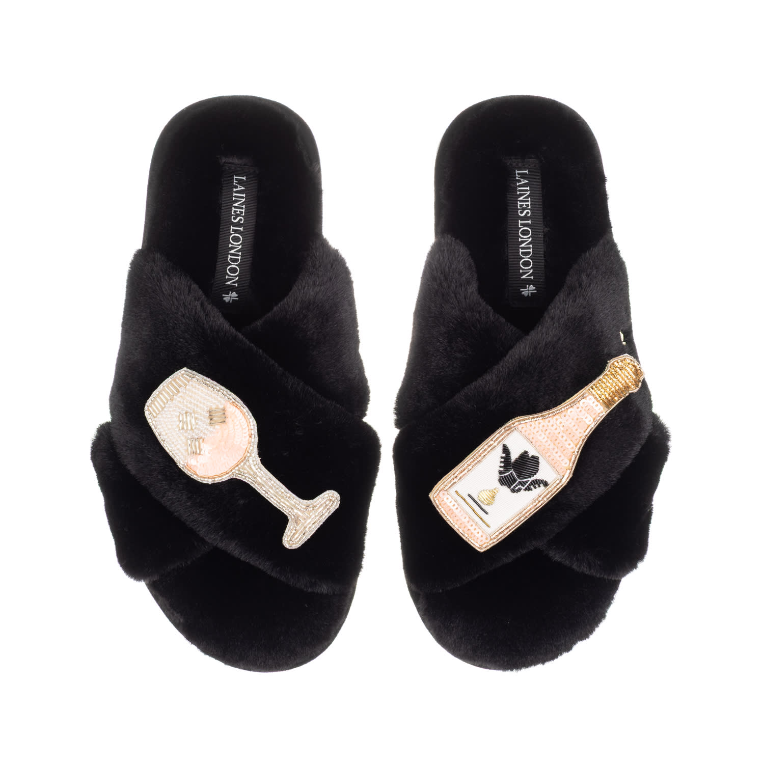 Laines London Women's Classic Laines Slippers With Angelic Rose Wine Brooches - Black