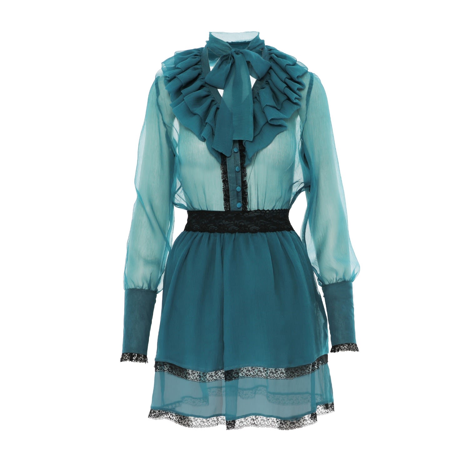 Women’s Blue Silk Ruffled Mini Dress - Turquoise Extra Large Avenue no.29