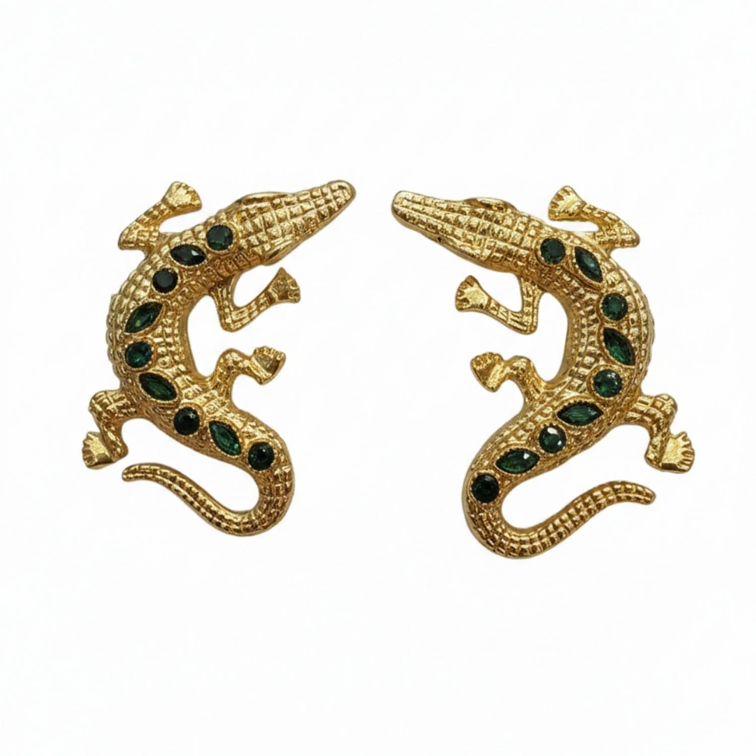 Silver & Elegant Co. Women's Gold The Emerald Croc Studs