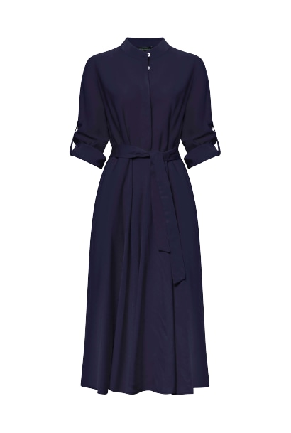 James Lakeland Women's Blue Roll Sleeve Midi Dress Navy