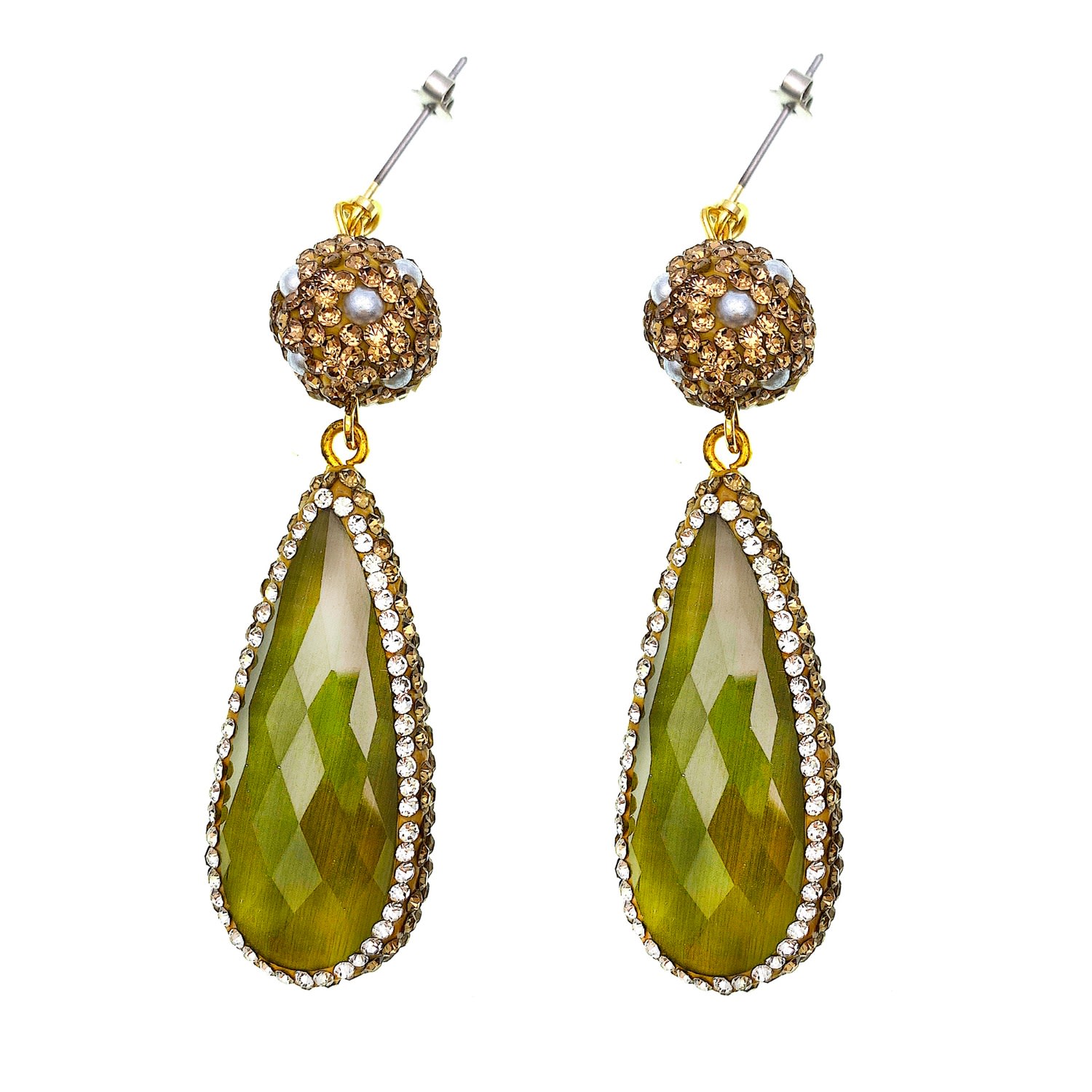 Women’s Green Teardrop Opal Rhinestone Sophisticated Dangle Earrings Farra