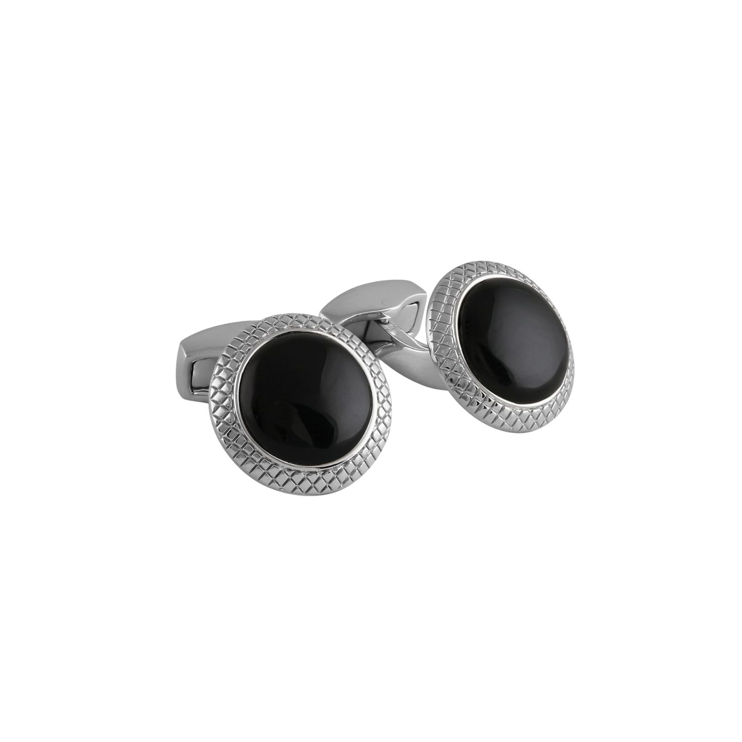 Men's Silver / Black Bullseye Semi-Precious Cufflinks In Palladium Plated With Onyx | Tateossian London