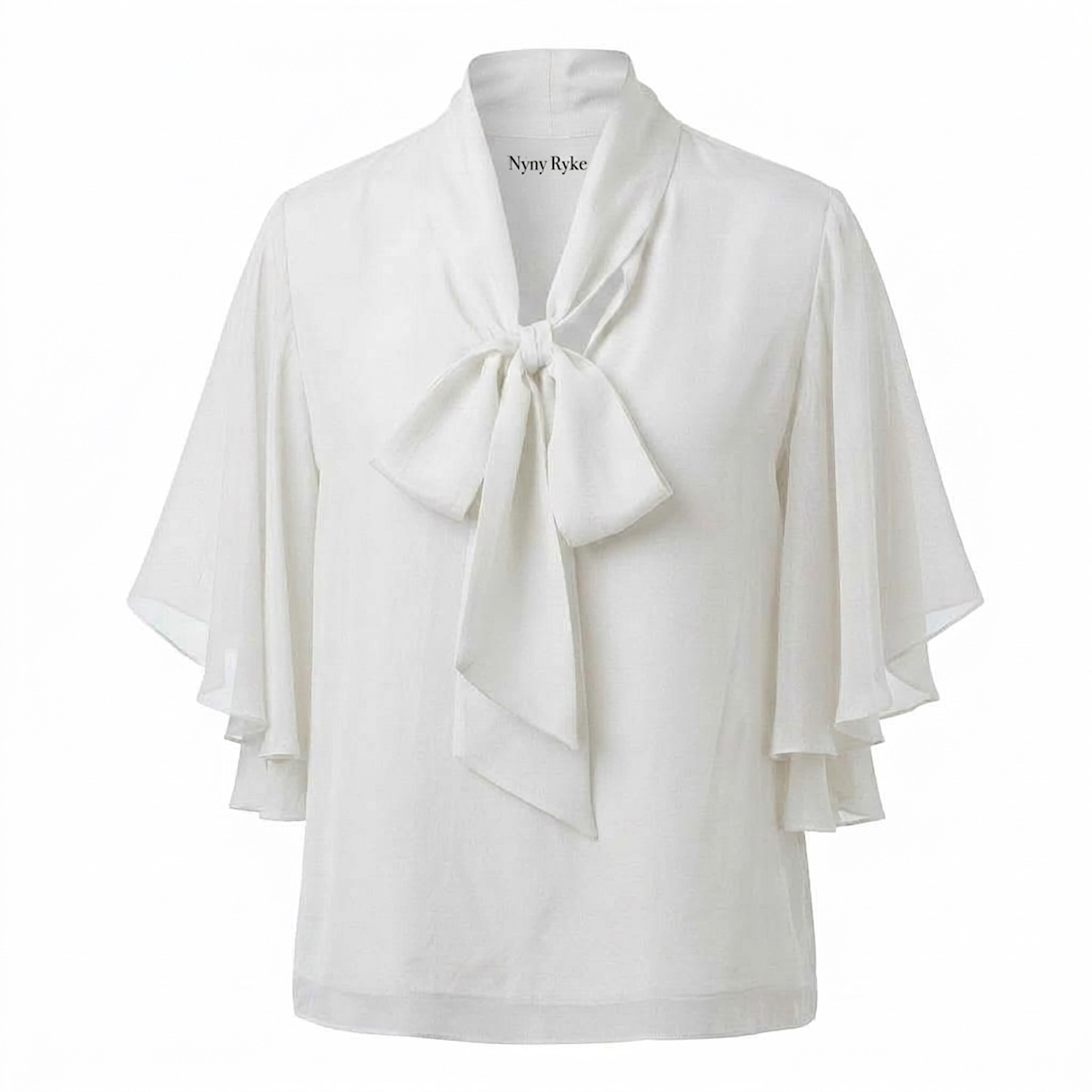 Nyny Ryke Women's Ada, White Bow Tie Silk Blouse, Sophisticated Day-to-evening Top