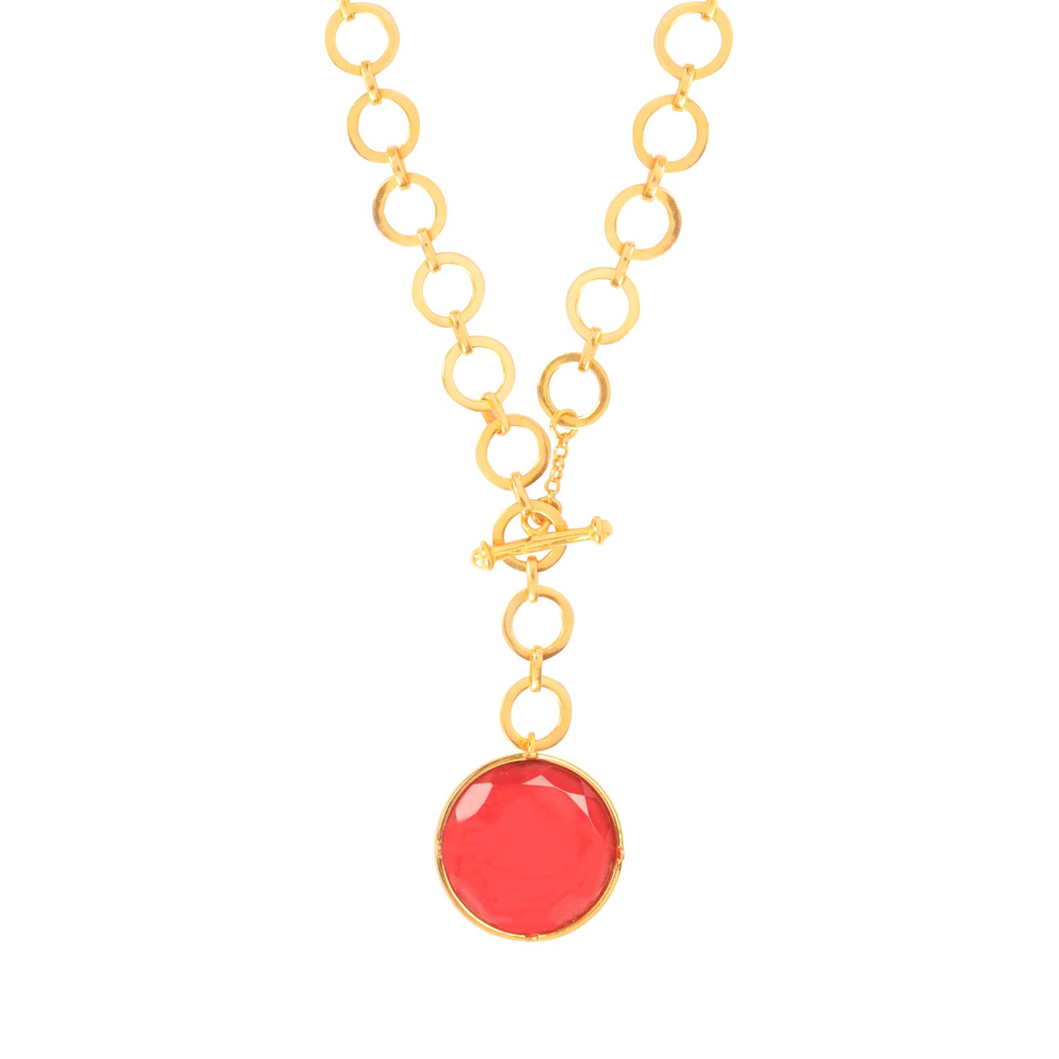 Lila Rasa Women's Gold / Red Dazzling Ruby Red Crystal With Loop Chain & T Lock
