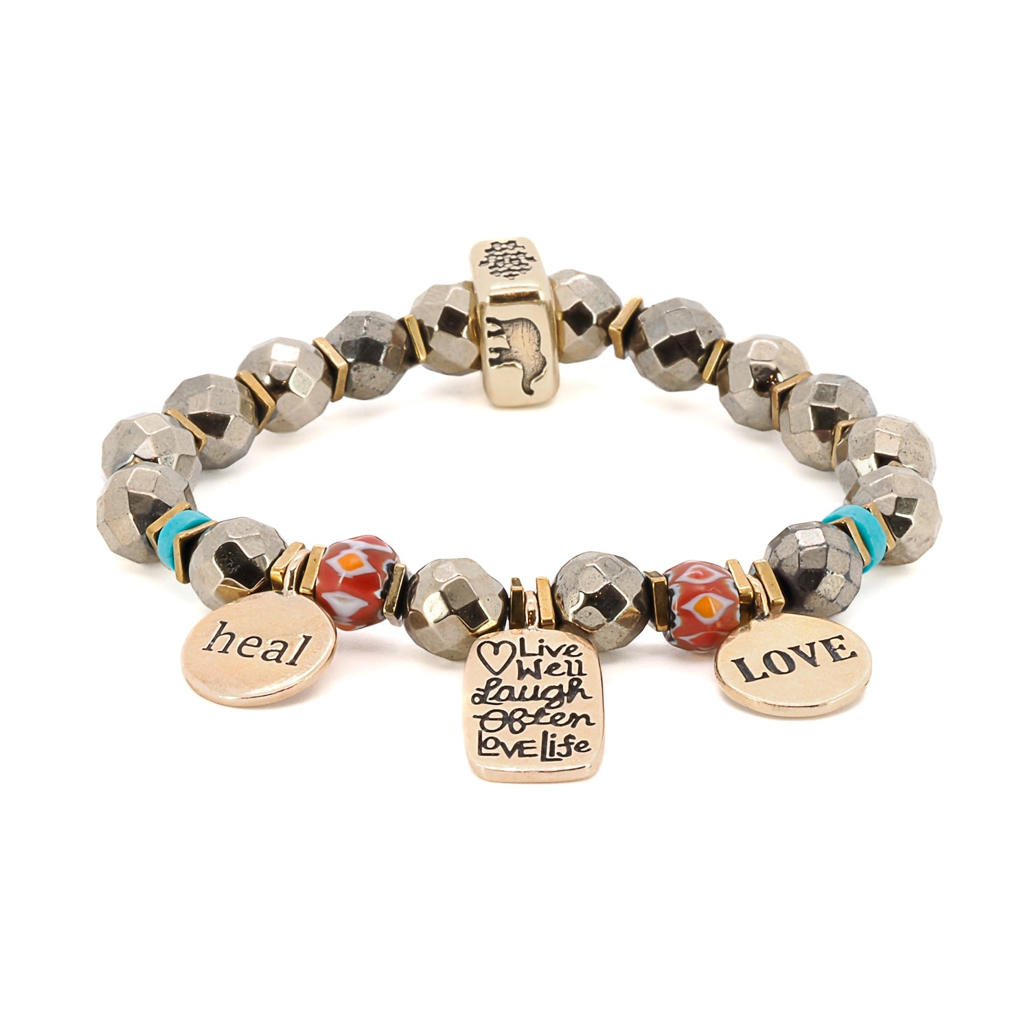 Women’s Gold / Blue / Red Love Your Life Protection & Luck Beaded Bracelet - Multicolor Ebru Jewelry