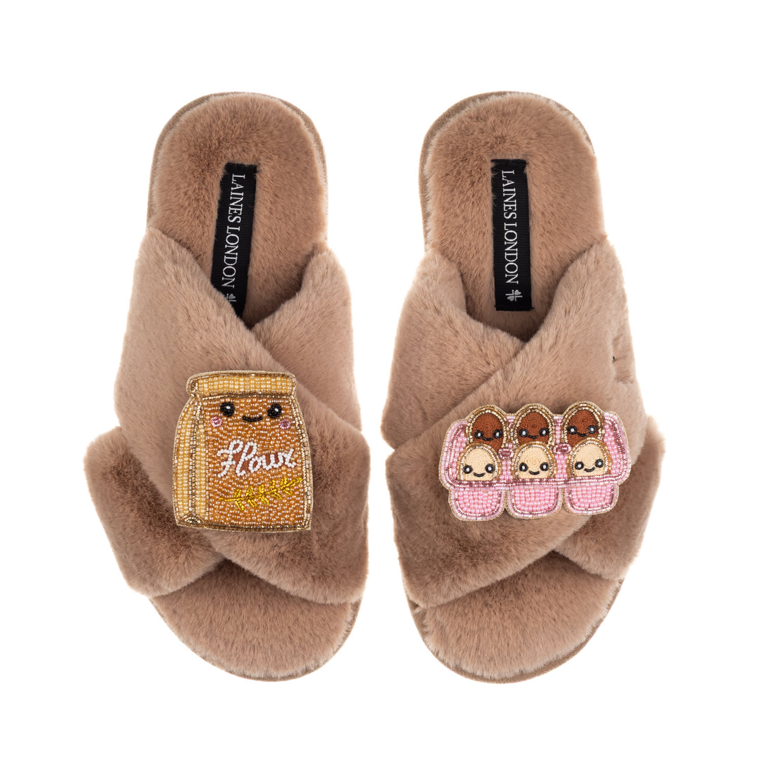 Laines London Women's Brown / Neutrals Classic Slippers With Laines Lovables Eggs & Flour Brooches - Toffee In Brown
