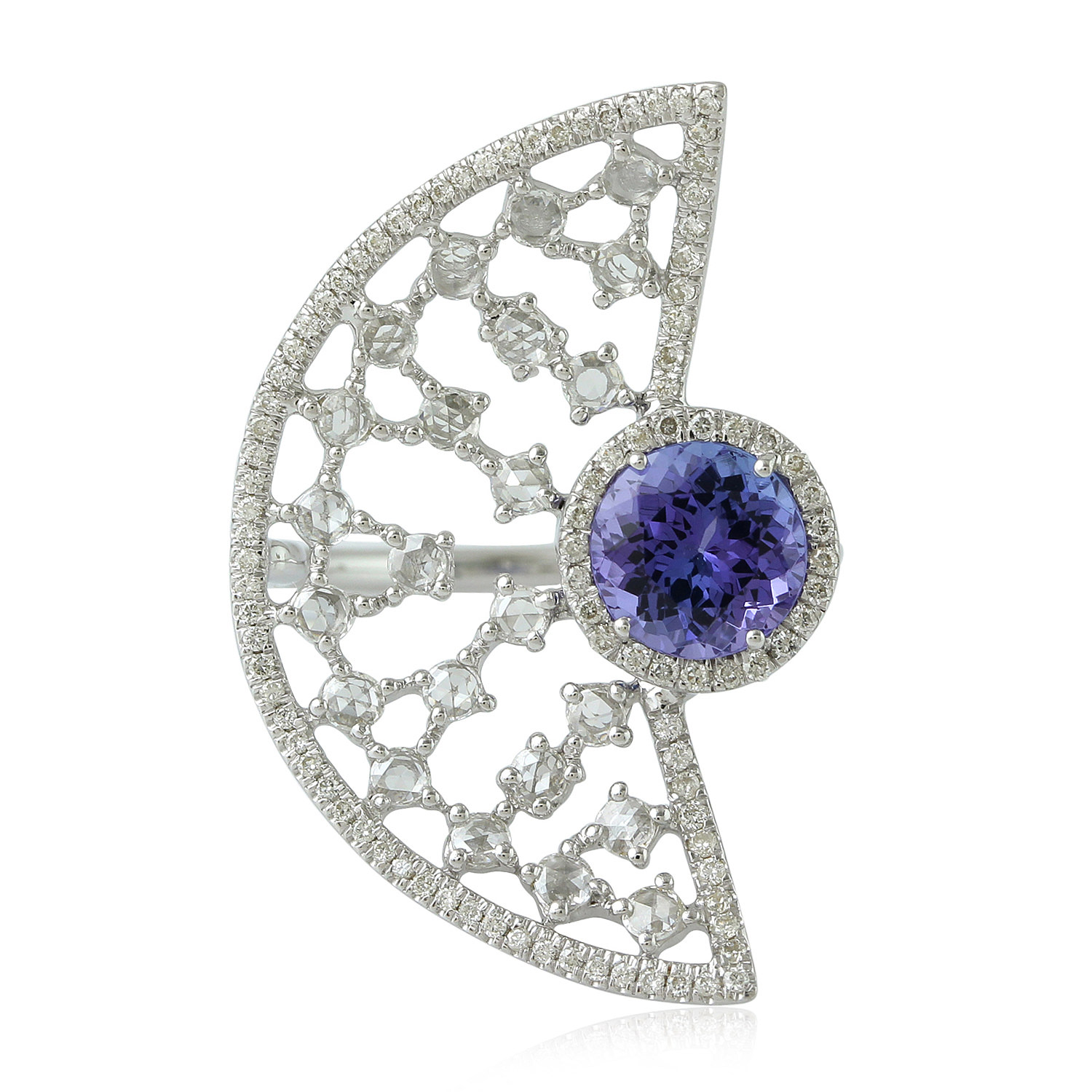 Artisan Women's White / Blue Vibrant Tanzanite & Diamond Cocktail Ring In White Gold In Metallic
