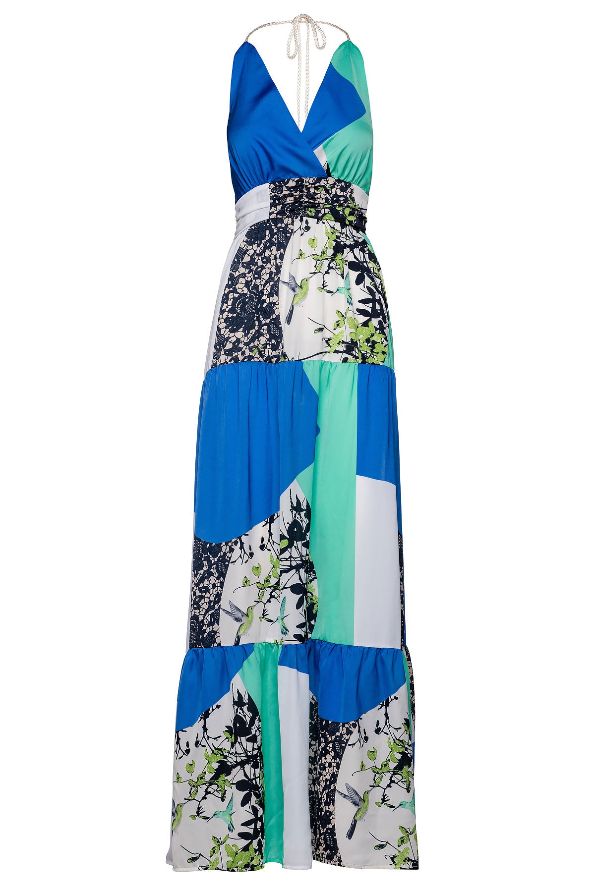 Conquista Women's Blue Maxi Empire Line Patchwork Dress By  Fashion In Blue