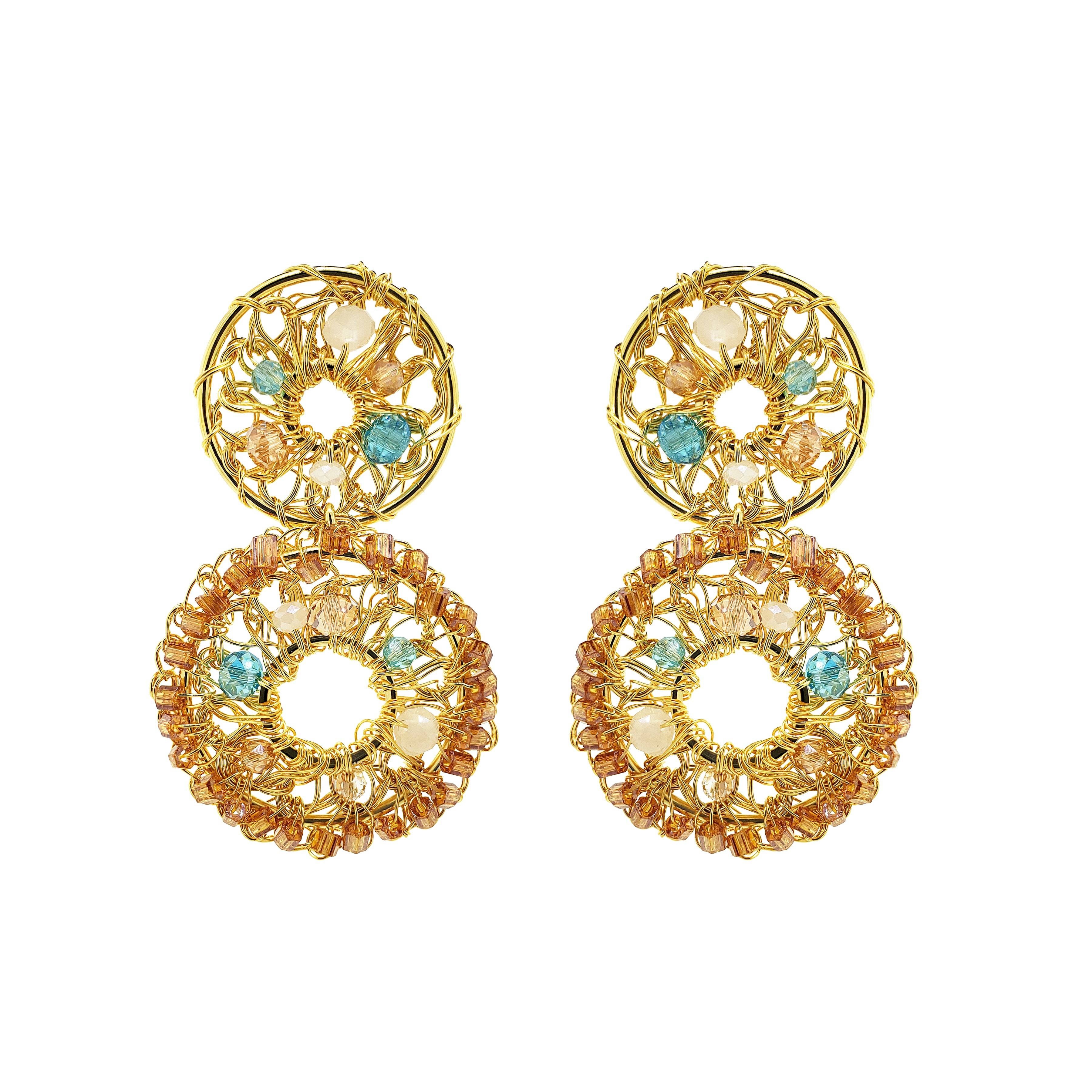 Lavish By Tricia Milaneze Women's Neutrals / Gold / Blue Seafoam Blue Mix Moira Handmade Earrings