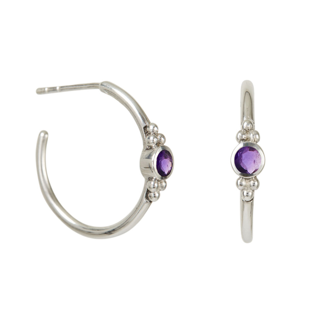 Women’s Pink / Purple Holi Jewel Silver Hoop Earrings - Amethyst Charlotte’s Web Jewellery