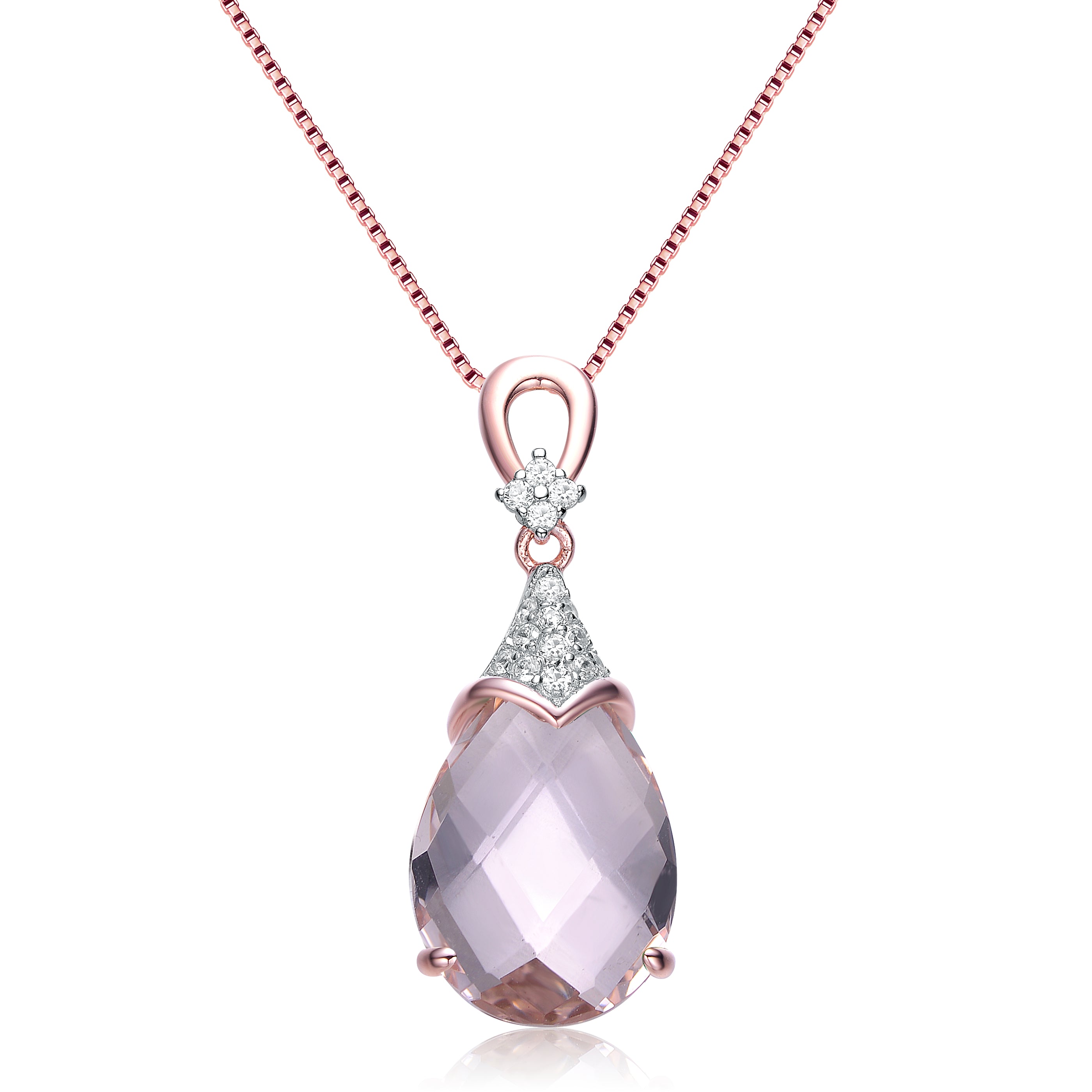 Women’s Pink / Purple / Rose Gold White & Pink Cubic Zirconia Rose Gold Plated Sterling Silver Necklace Genevive Jewelry