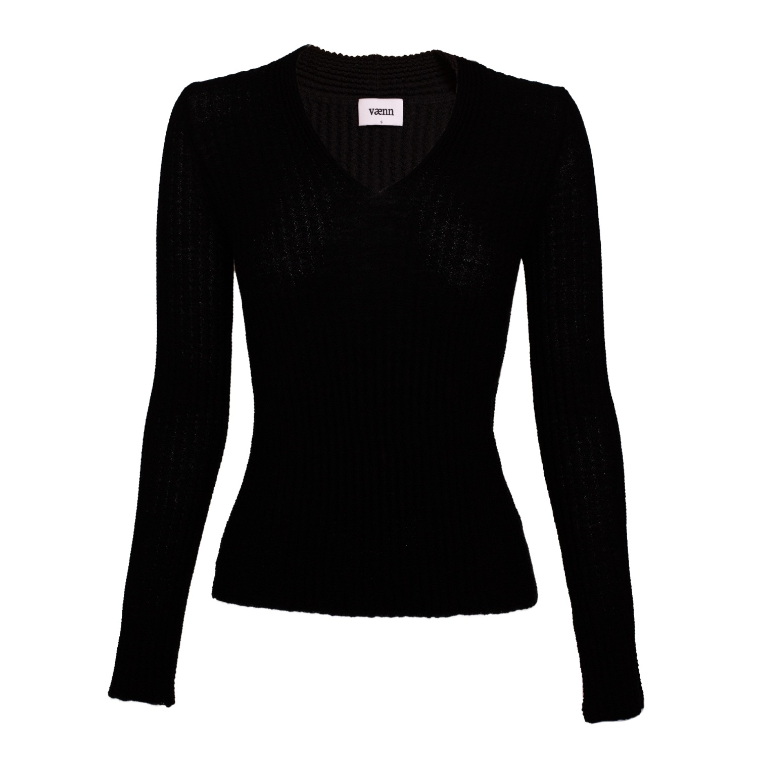 Vænn Women's Alexandra Merino Wool V Neck Sweater Black