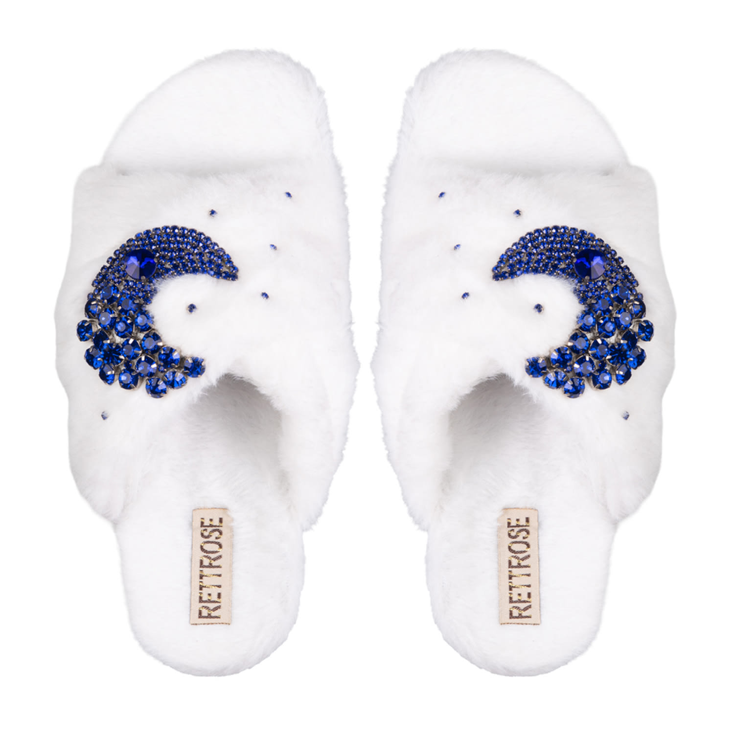 Rettrose Women's Alma White Luxury Plush Diamanté Embellished Handmade Slipper In White