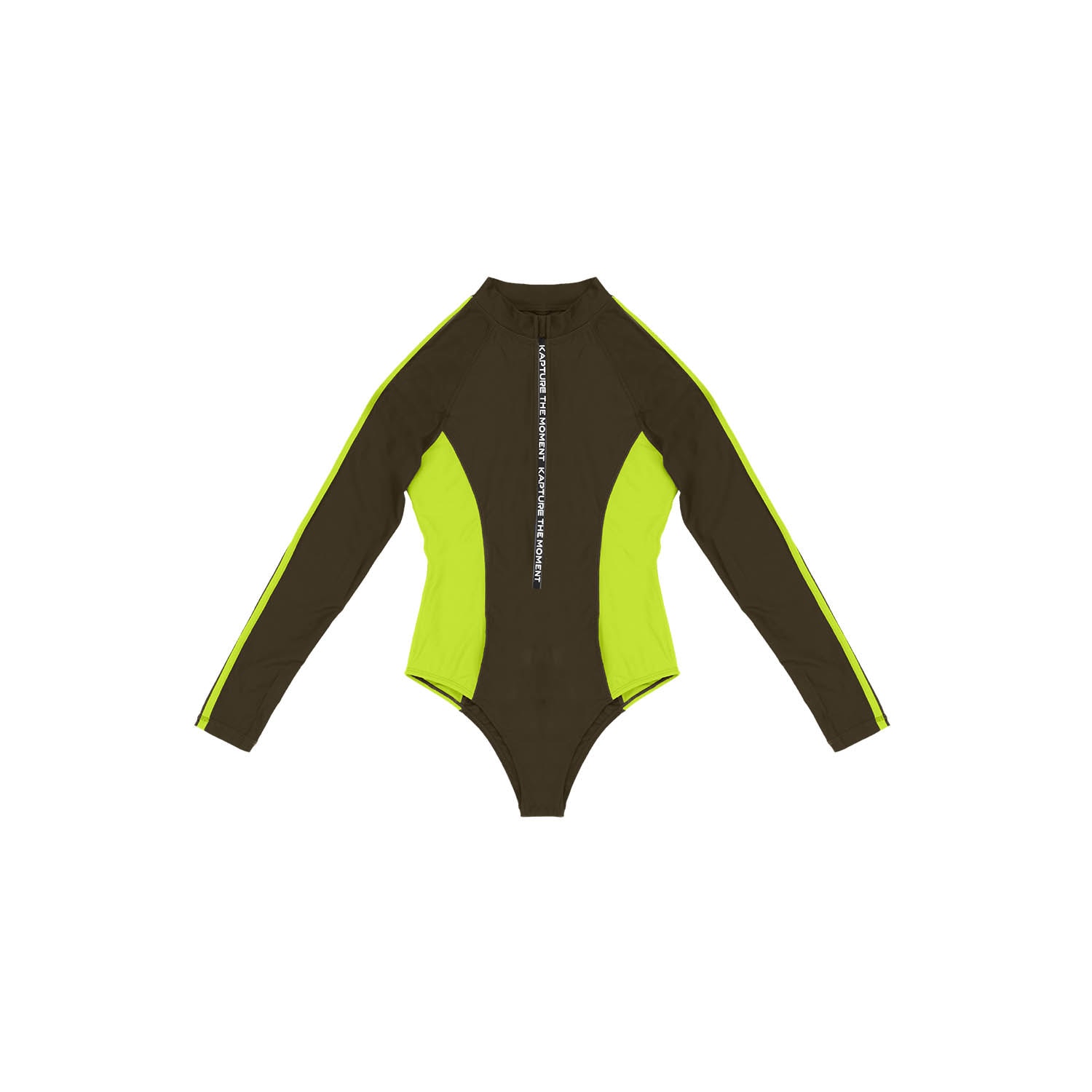 Kapture Women's Dayglow Long Sleeve Front Zip Recycled Swimsuit - Dark Green In Green