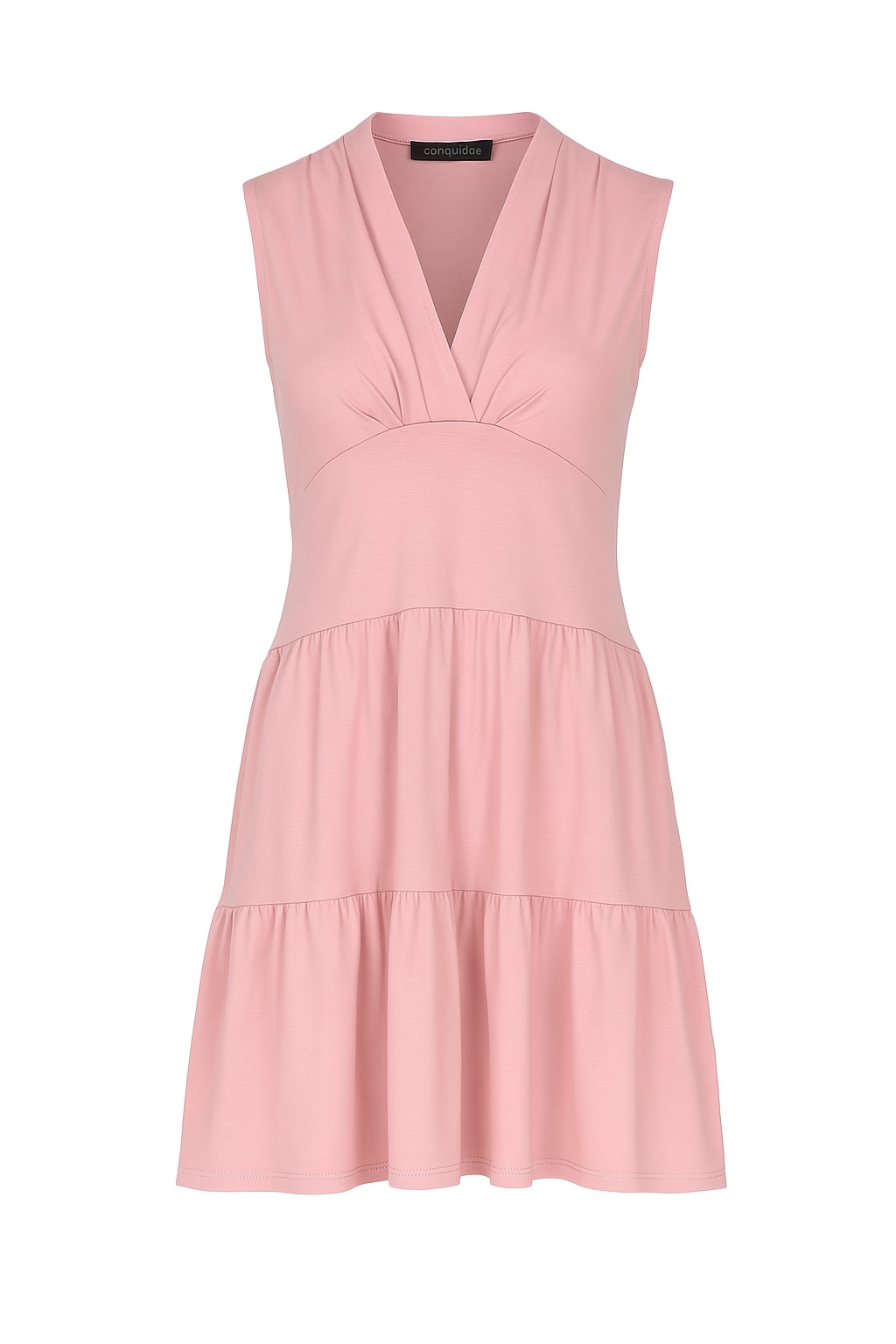 Conquista Women's Red Rose Sleeveless V-neck Jersey Dress – Loose Fit, Knee-length
