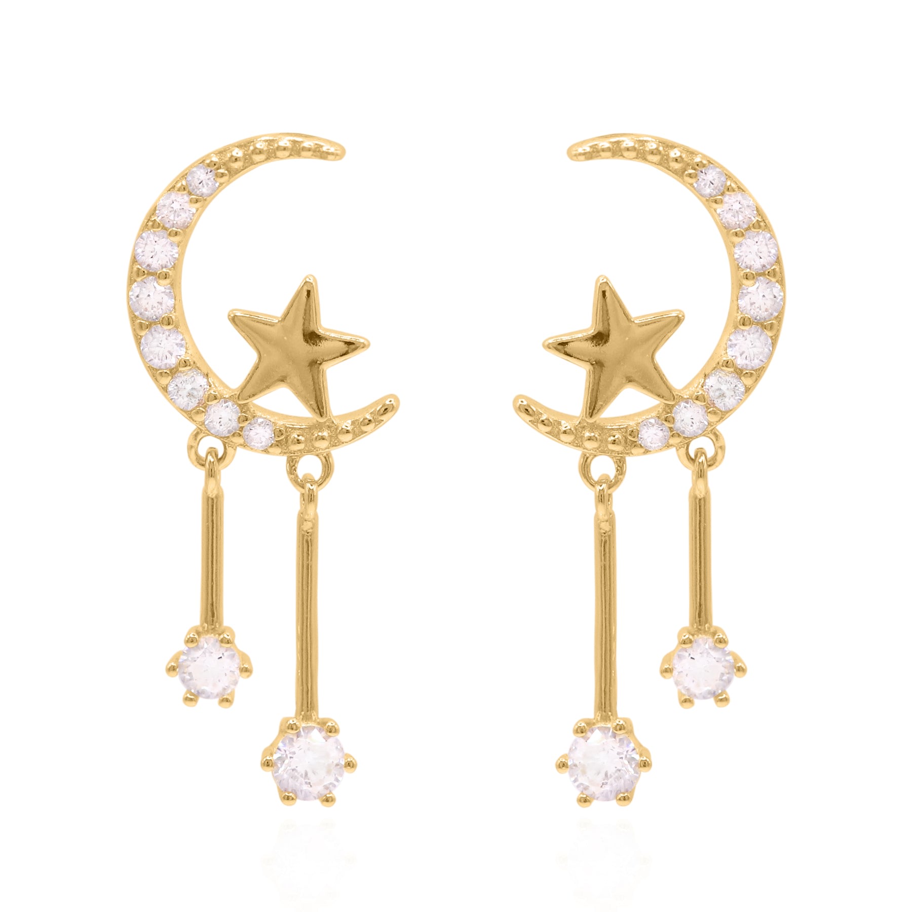 Women’s Zoe Moon & Star Drop Earrings Gold Plated Luna Charles