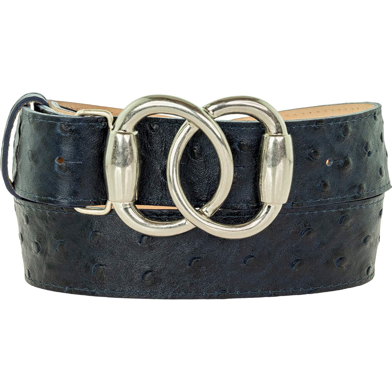 Peachy Belts Ltd Women's Blue Navy Ostrich Belt With Silver Bit Buckle