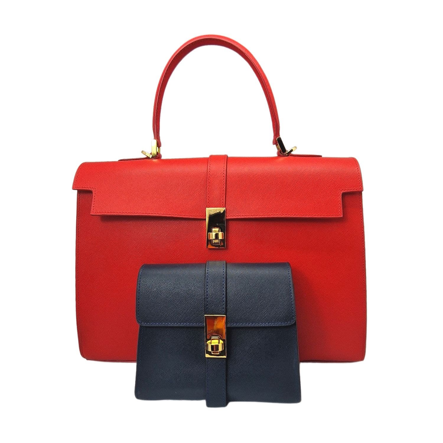 Women’s Ethereal Double Dose Bag In Saffiano Calf Leather - Red & Blue Tote London