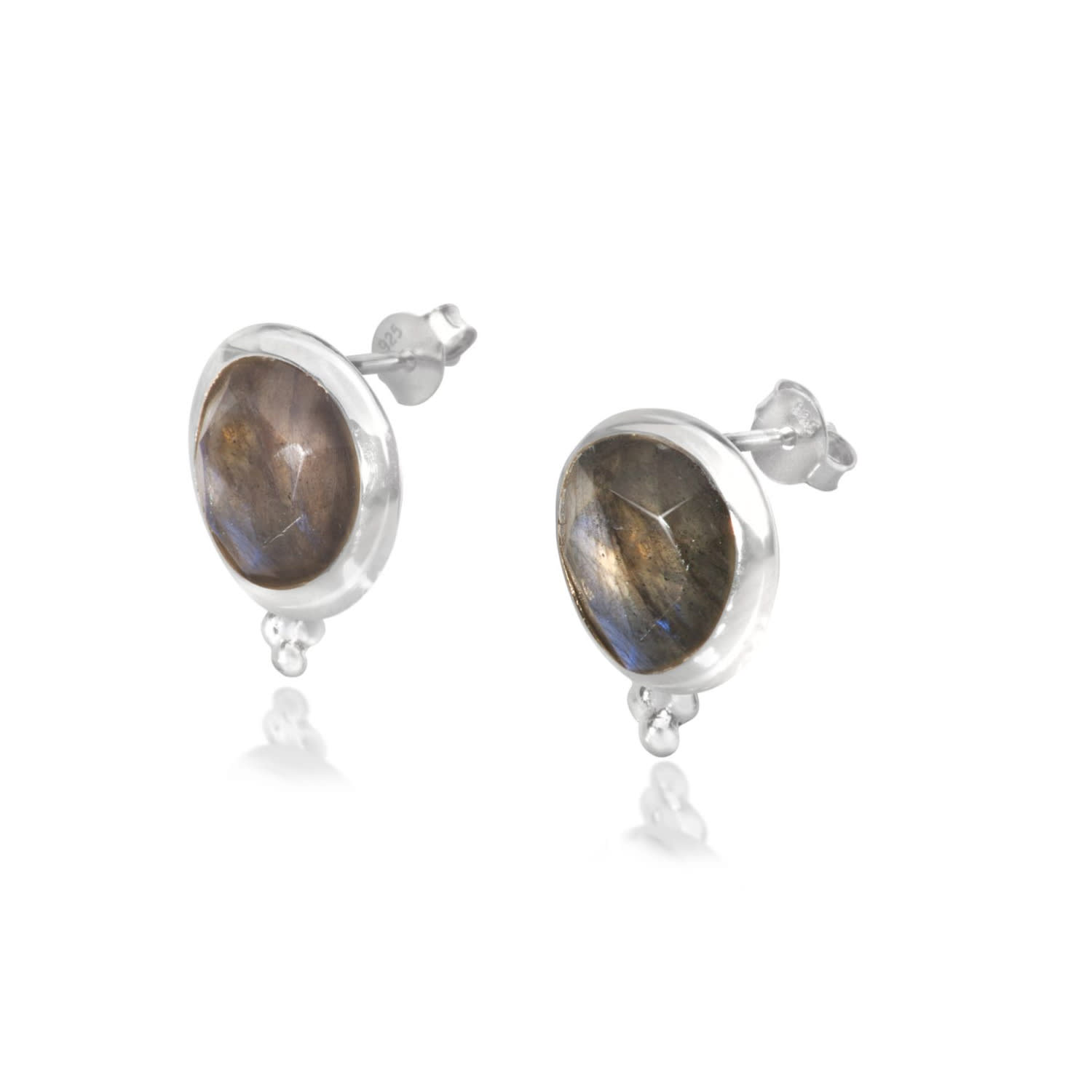 The Jewellery Store London Women's Green / Silver Labradorite ‘you Are Loved' Stud Earrings In Sterling Silver