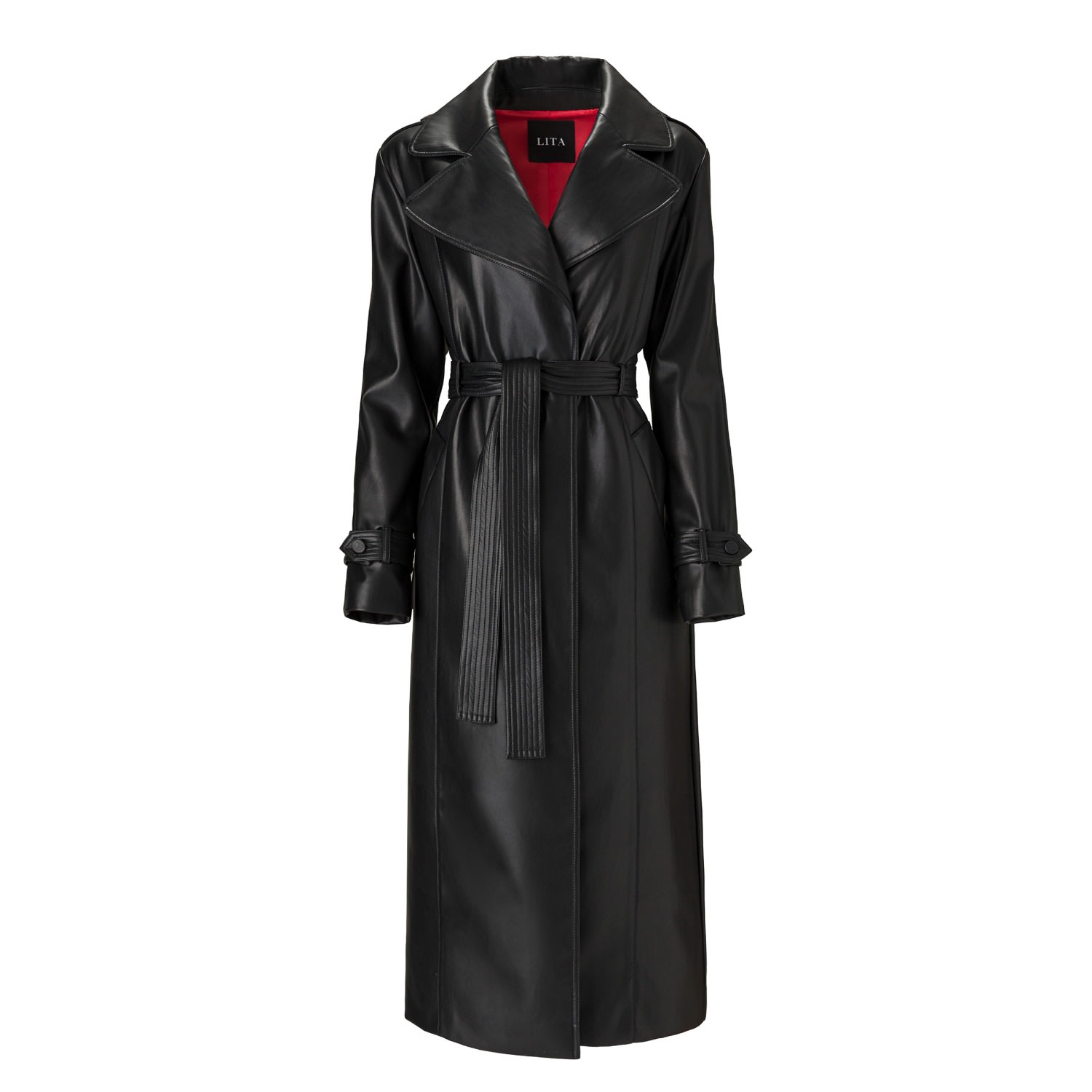 Shop Lita Couture Women's Black Belted Leather Trench Coat