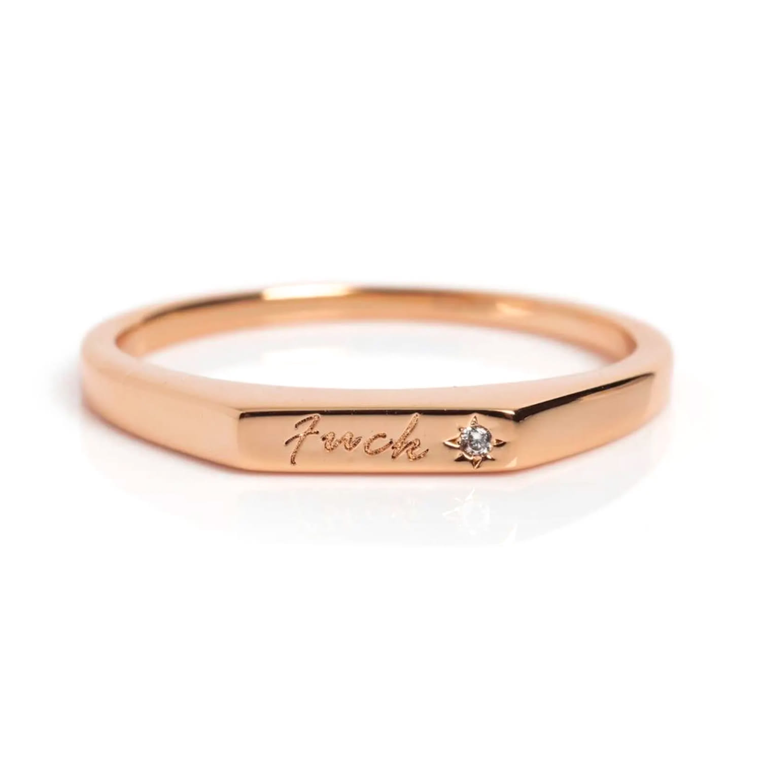 Vicstonenyc Fine Jewelry Women's Natural Diamond “f*ck” Signet Rose Gold Ring