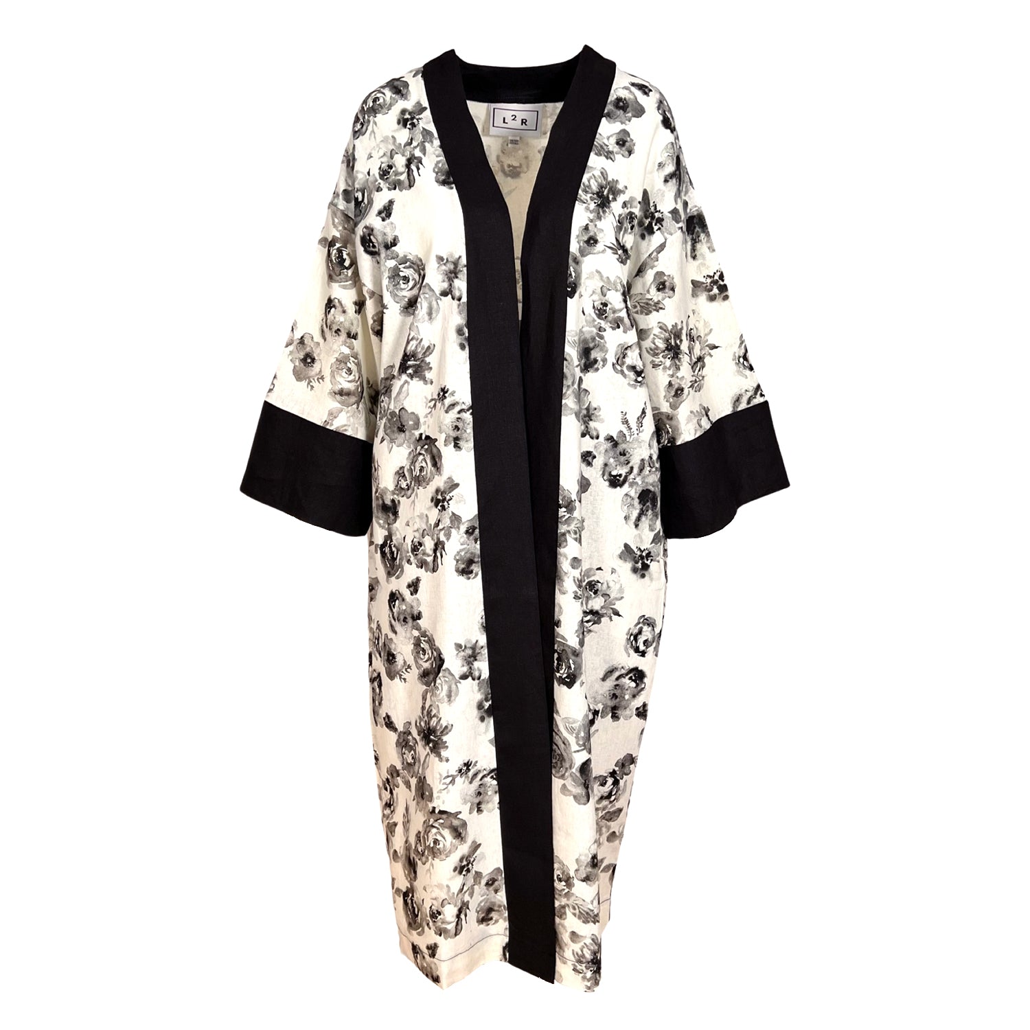 L2r The Label Women's Black / White Kaftan Kimono - Black & White Rose Print In Multi