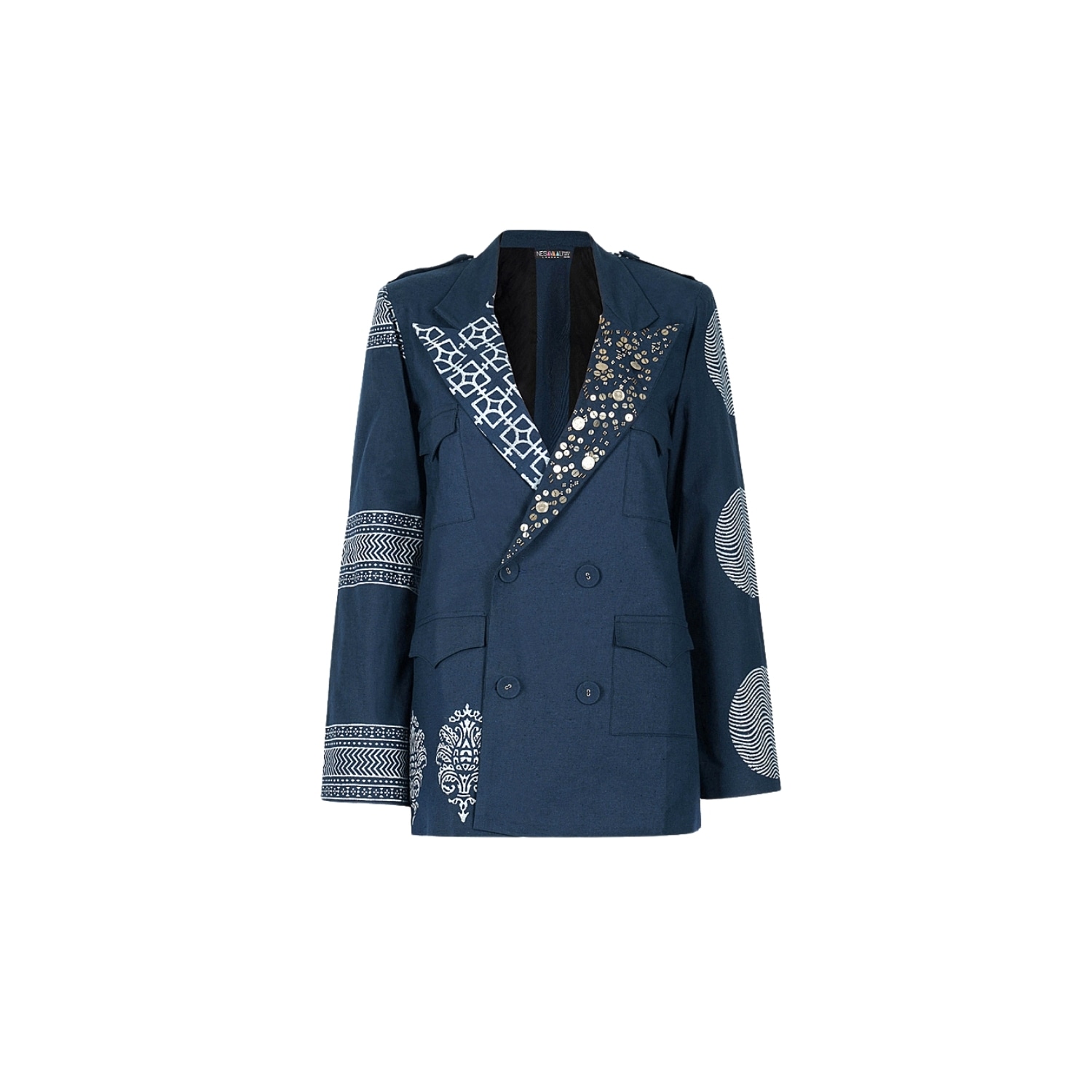 Women's Blue Navy Relaxed Fit Printed Blazer | Small | Nesavaali