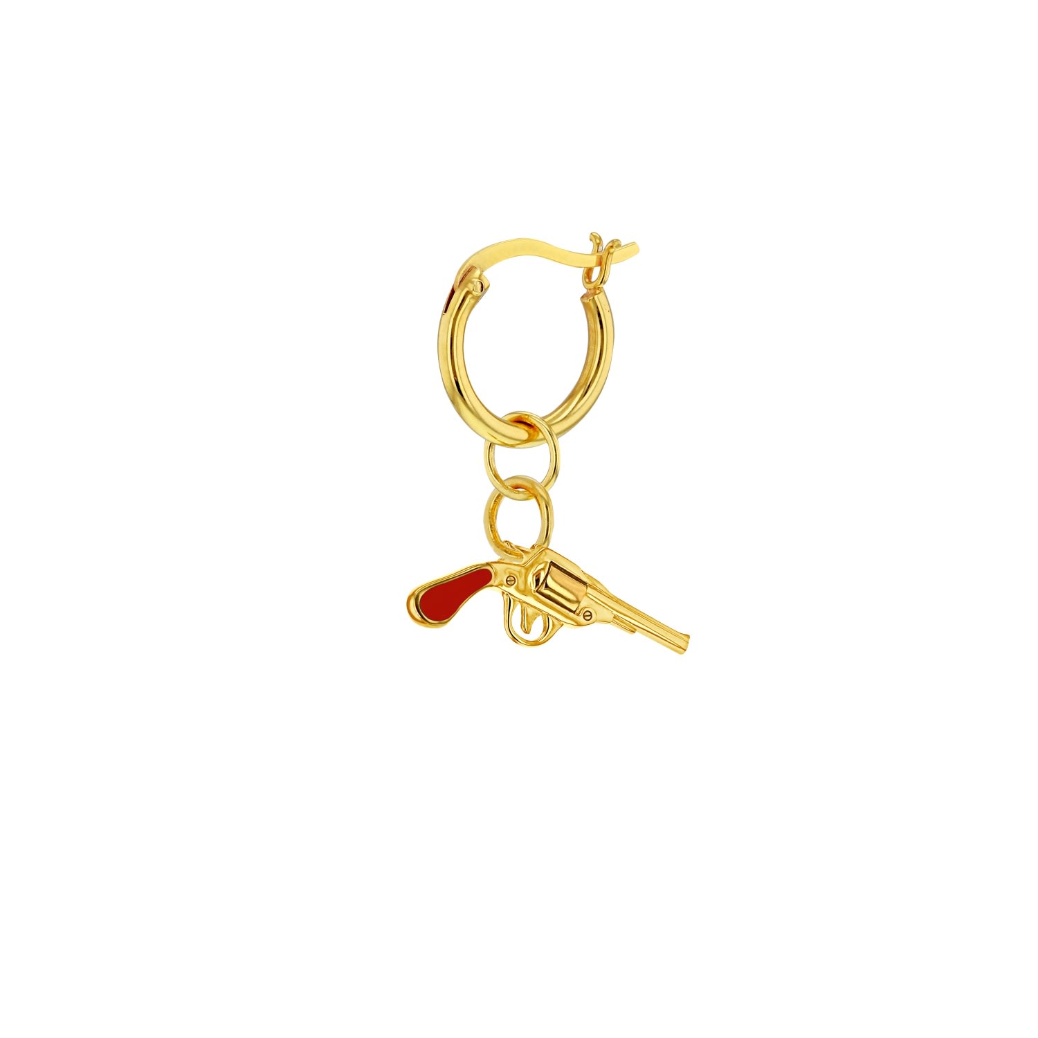 True Rocks Men's Red / Gold 18kt Gold-plated & Red Enamel Mini Retro Pistol Charm On Gold Hoop In Multi