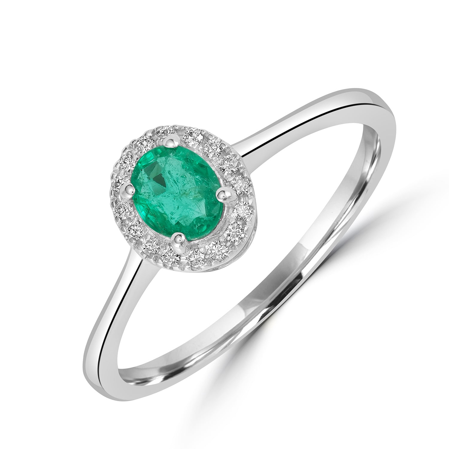 Artisan Women's White / Green Emerald Gemstone Pave Diamond Band Ring In 18k White Gold