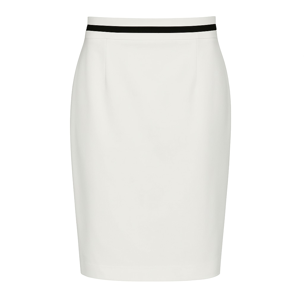 Conquista Women's White Fitted Pencil Skirt With Contrast Black Stripe