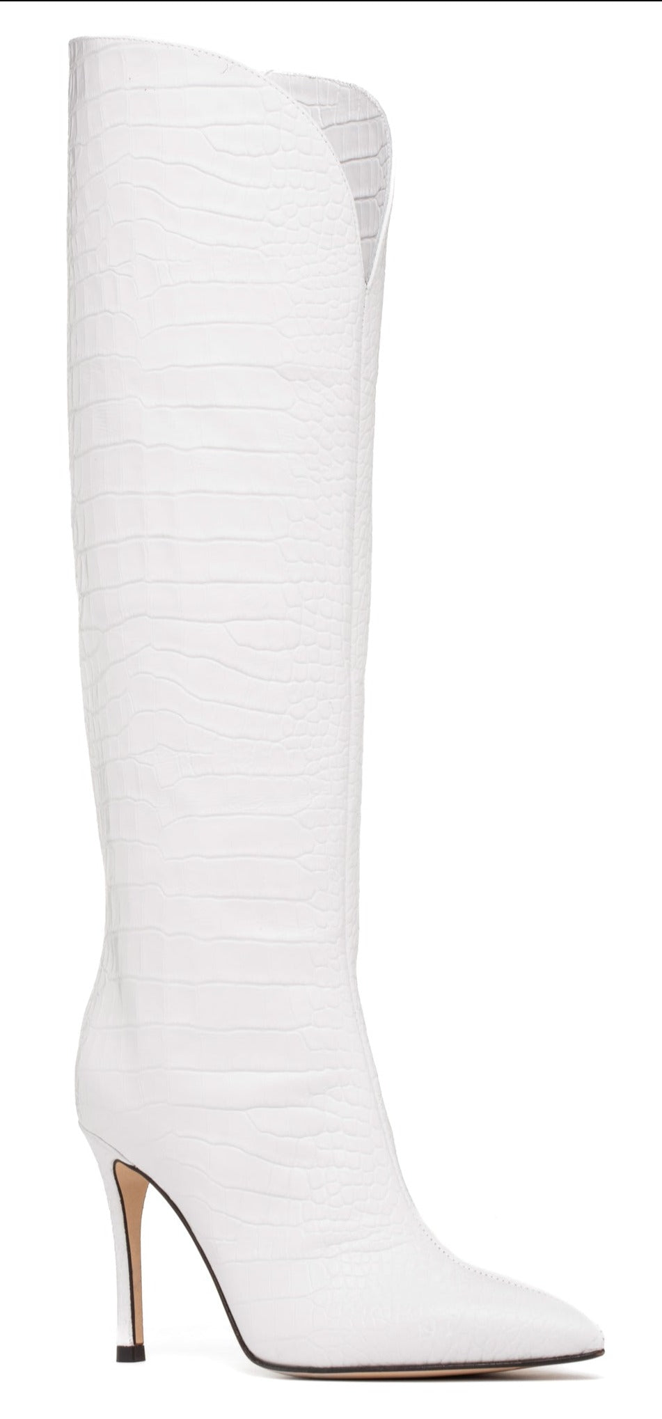 Beautiisoles By Robyn Shreiber Made In Italy Women's Peyton White Croc Leather Tall Stiletto Boot Elegant Wedding In White
