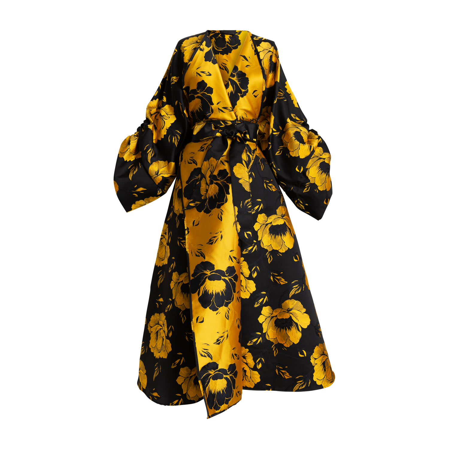 Women’s Black / Yellow / Orange Long Jacquard Parisian Coat In Pagliacci One Size Byvinnik