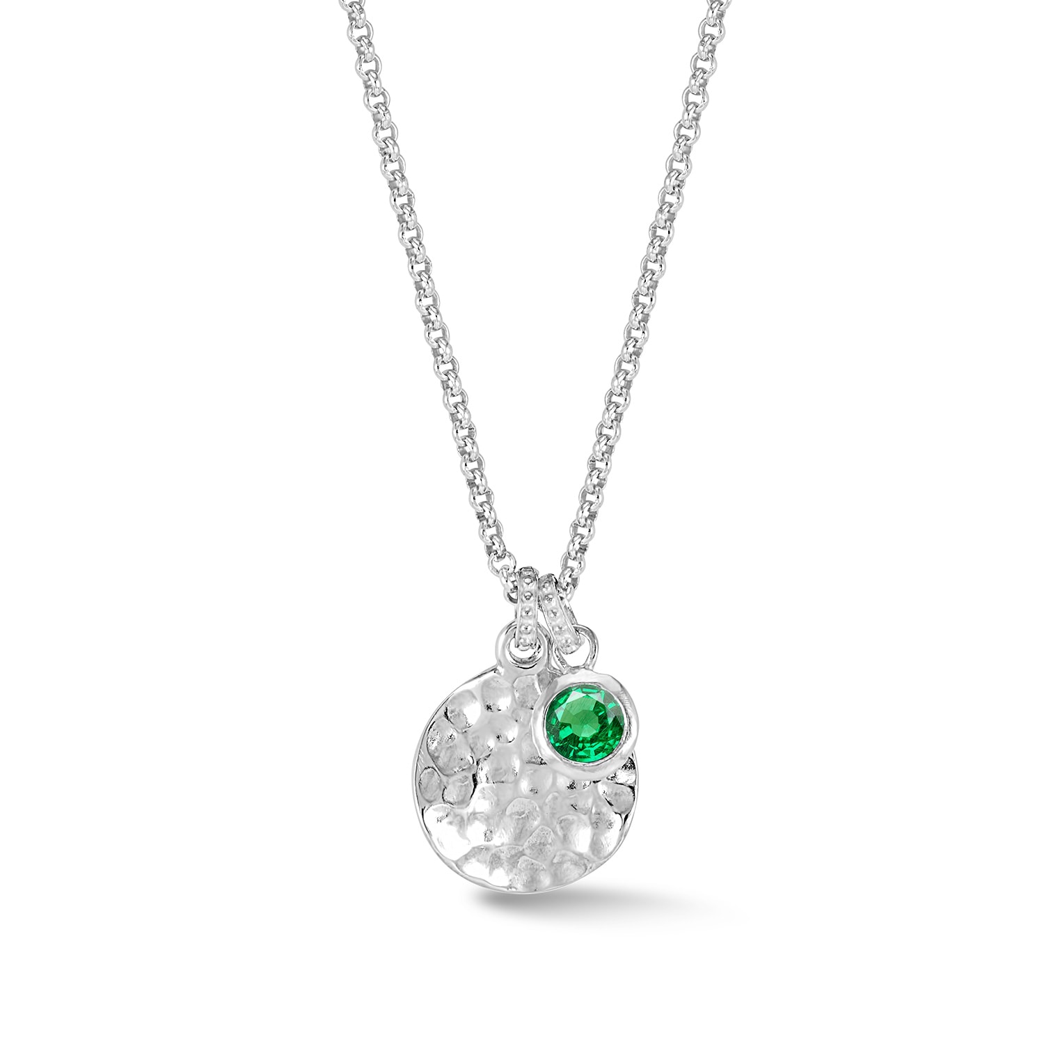 Dower & Hall Women's Hammered Disc & Green Garnet Array Pendant In Silver In Silver