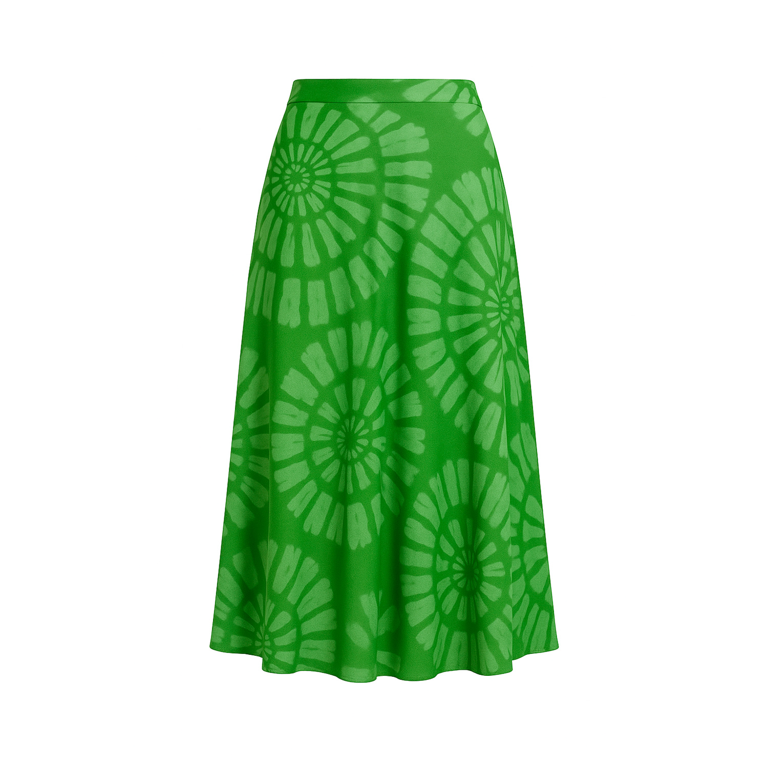 Tantra Spain Sl Women's Green Midi Skirt With Silk, Geometric Print, Flare, And Elastic Waistband In Green
