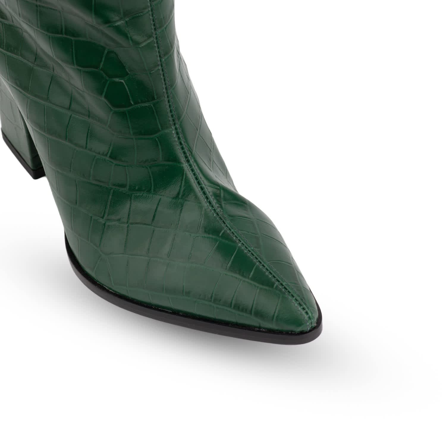 Roma Green Crocodile Print Over Knee Boots | Rosamund Muir London