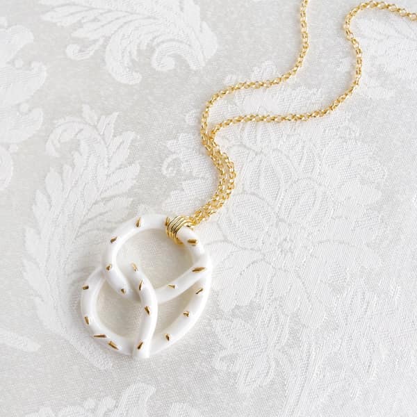 Poporcelain Golden Salted Porcelain Pretzel Pendant Necklace In Pendant