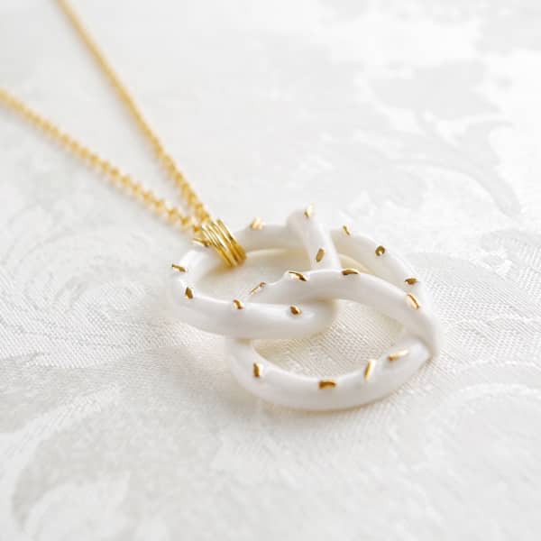 Poporcelain Golden Salted Porcelain Pretzel Pendant Necklace In Pendant