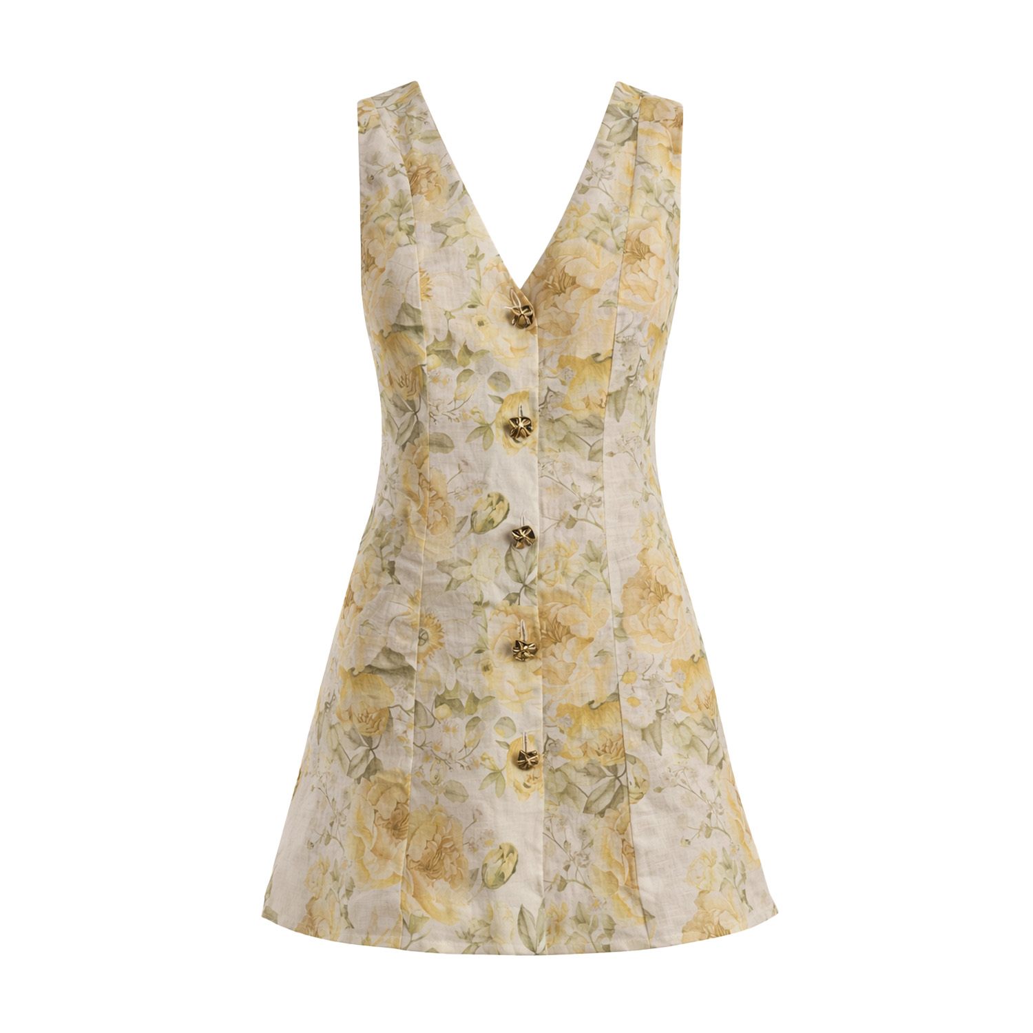 Women&rsquo;s Yellow Meadow - Floral Linen Mini Dress | Extra Small | Mavlo