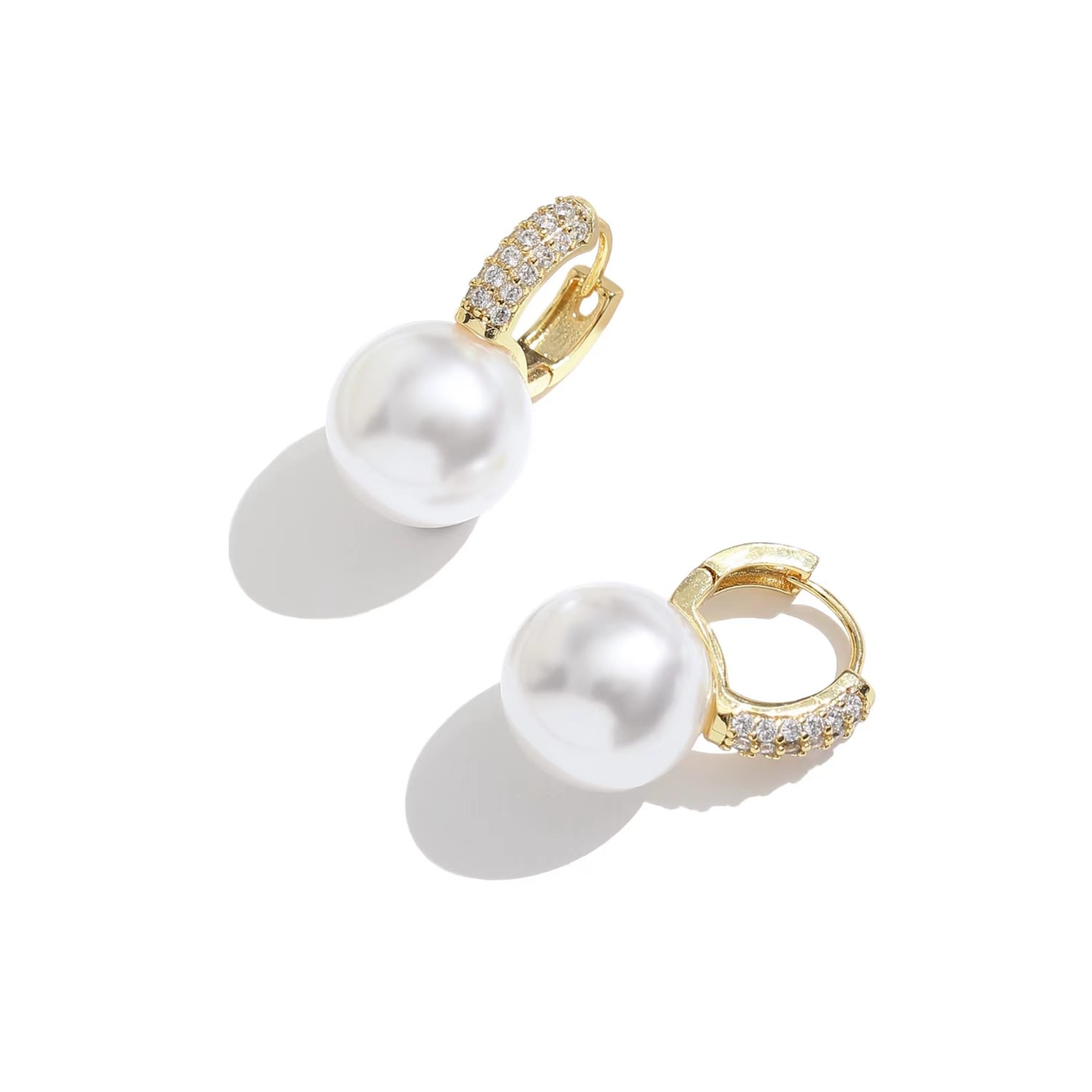 Shop Classicharms Women's Golden Pearl Hoop With Zirconia Embellishment Earrings