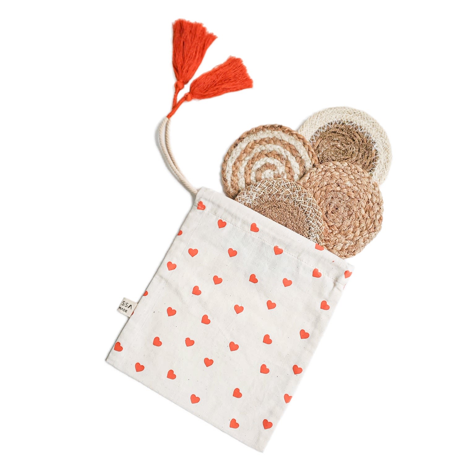 Natural Drink Coaster Gift Set With Heart Pouch Korissa