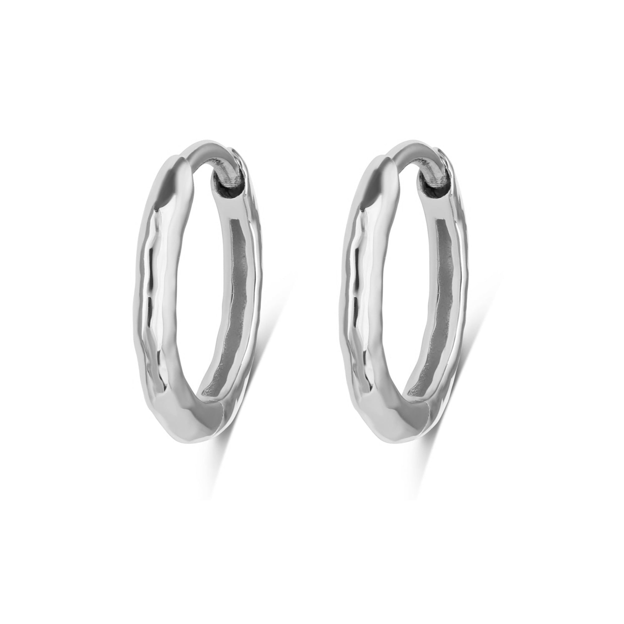 Zohreh Women's Medium Hammered Huggie Hoop Earring Pair Sterling Silver In Silver