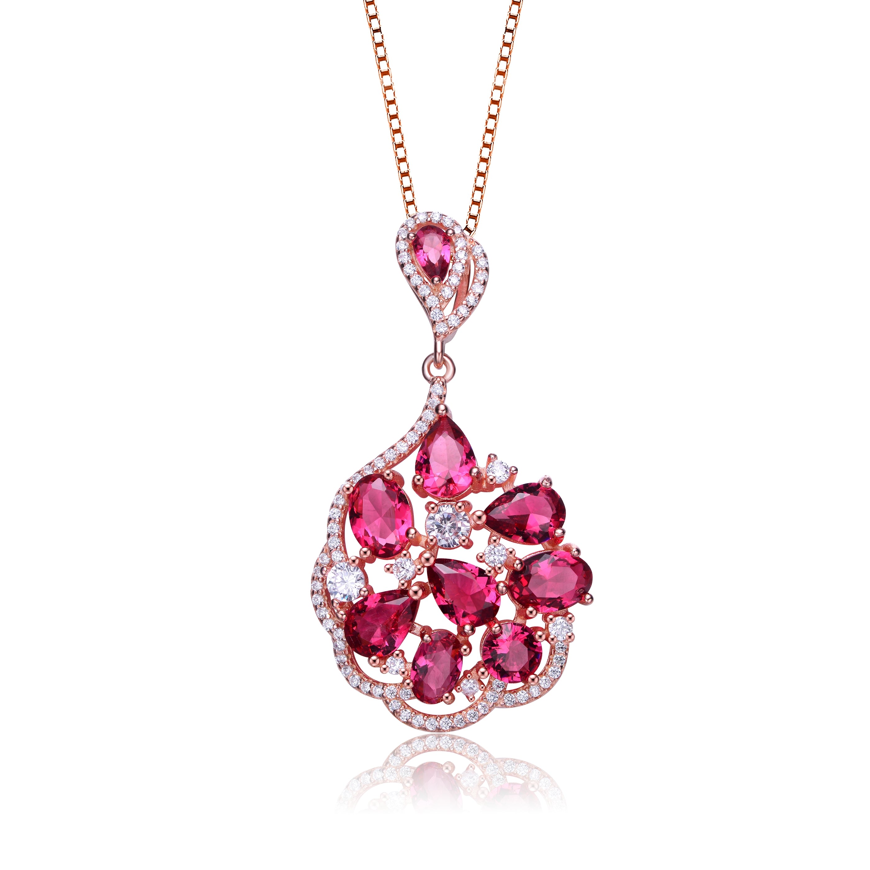 Women’s Rose Gold Plated Multi Colored Cubic Zirconia Pendant Necklace Genevive Jewelry