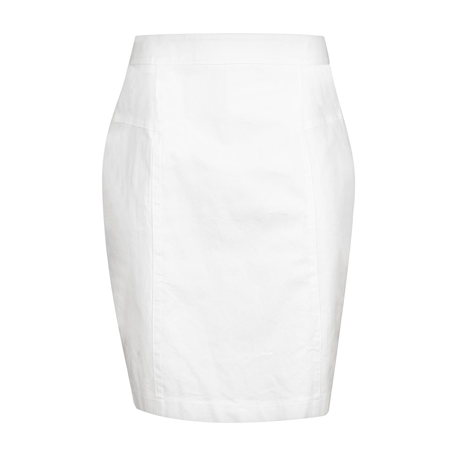 Conquista Women's Chic White Cotton-elastane Pencil Skirt With Decorative Stitching & Hidden Zipper In White