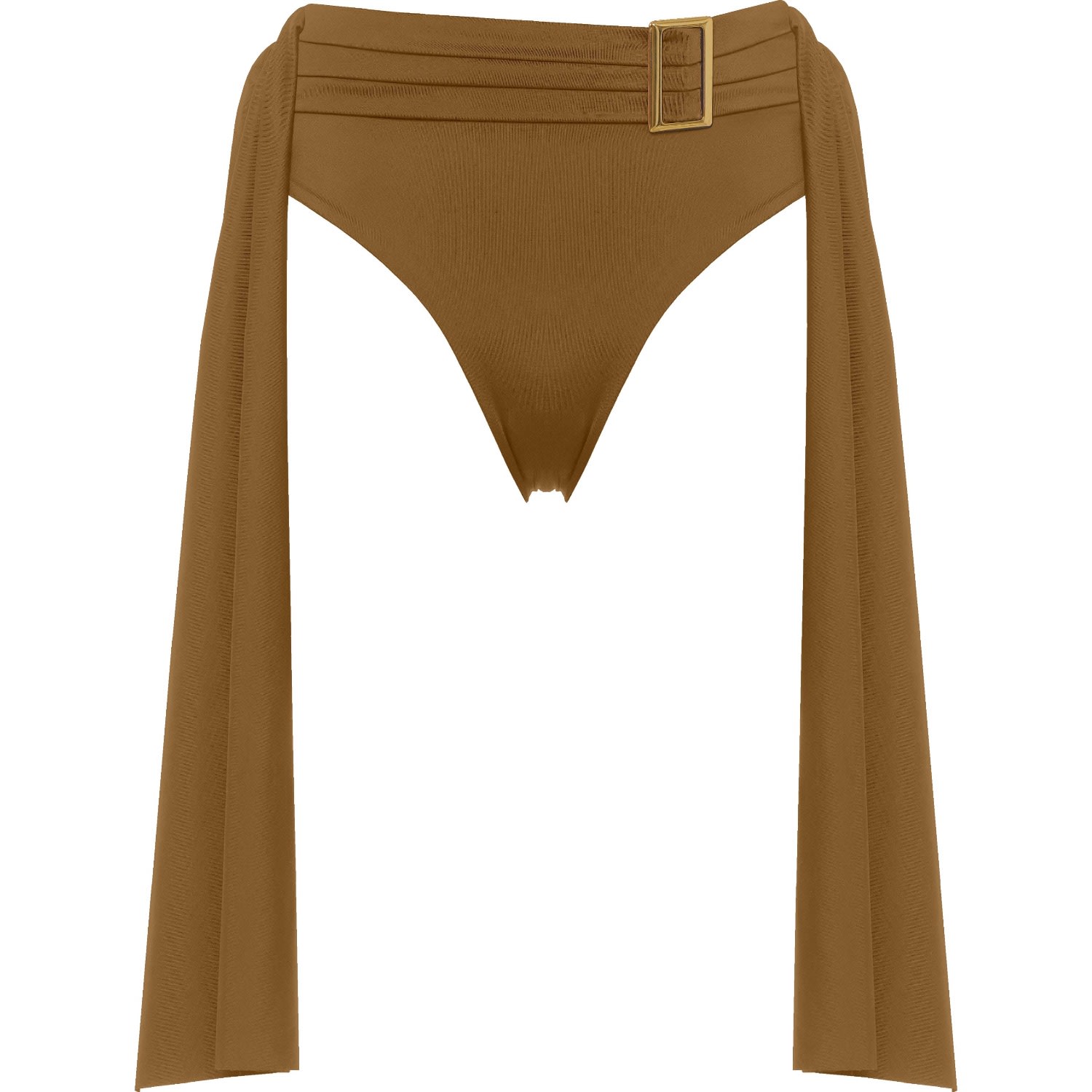 Women's Amaze High Waisted Swimwear Bottom With Decorative Belt And Golden Buckle In Golden Brown | Small | Antoninias
