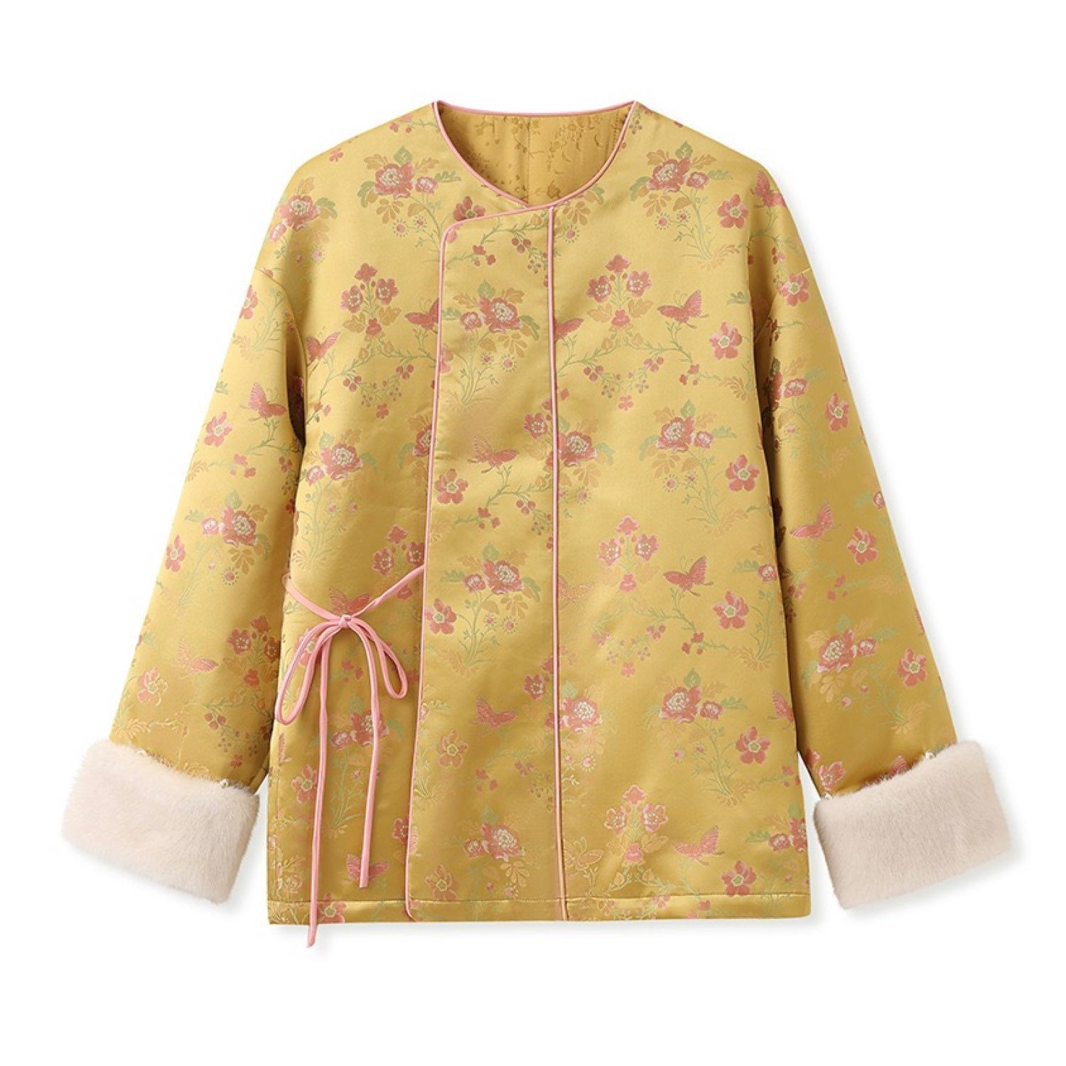 Jiaying Wang Wjy Studio London Women's Gold / Pink / Purple Embroidered Cardigan Jacket Golden Floral Stylish Stitching Autumn Wint In Gold/pink/purple