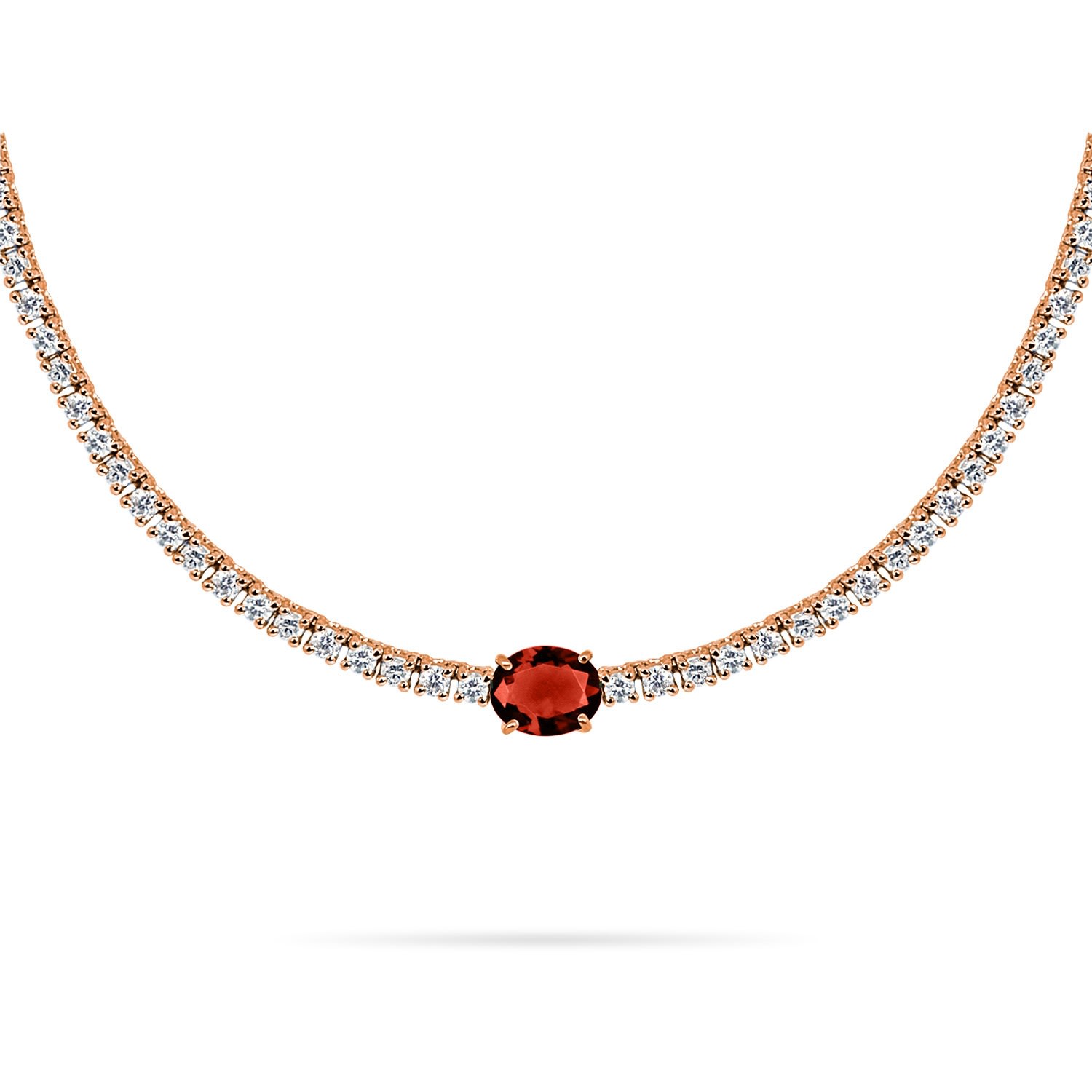 Women’s Choker Tennis Scarlett Oval Precious Stone Diamonds 18K Rose Gold Ruby Aquae Jewels