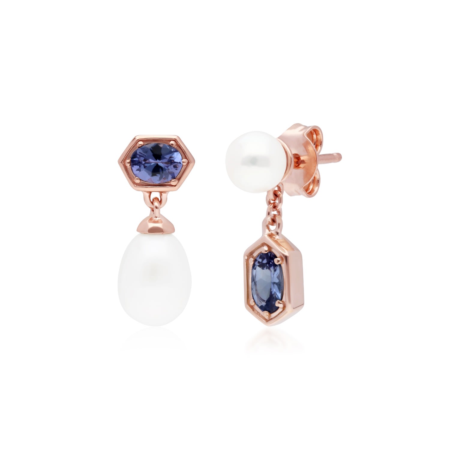 Women’s Pink / Purple Mismatched Tanzanite & Pearl Dangle Earrings In Rose Gold Plated Silver Gemondo