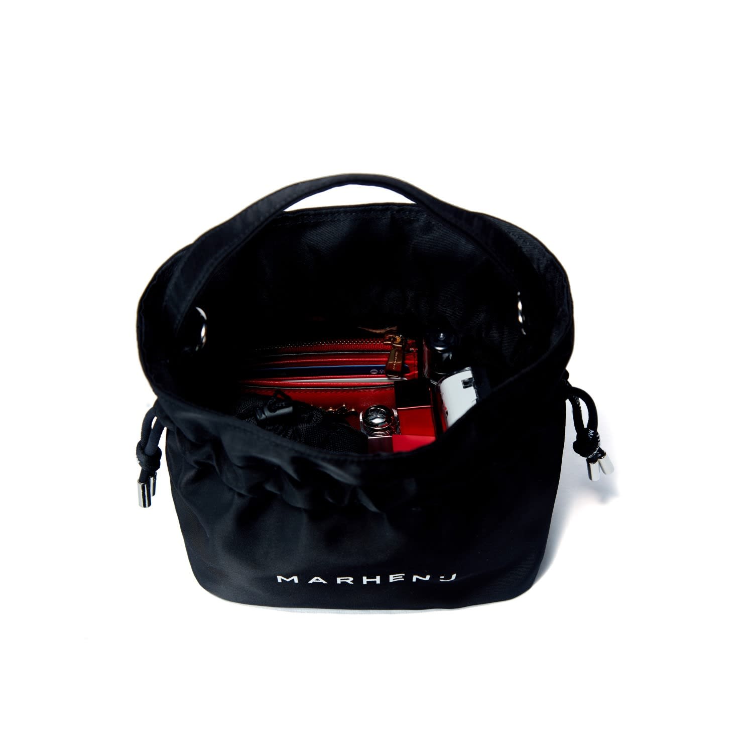☆MARHEN.J☆ Sharon Nylon Mini Bucket Crossbody Bag Recycled Nylon Bucket Bag - Charron - All Black | MARHEN.J